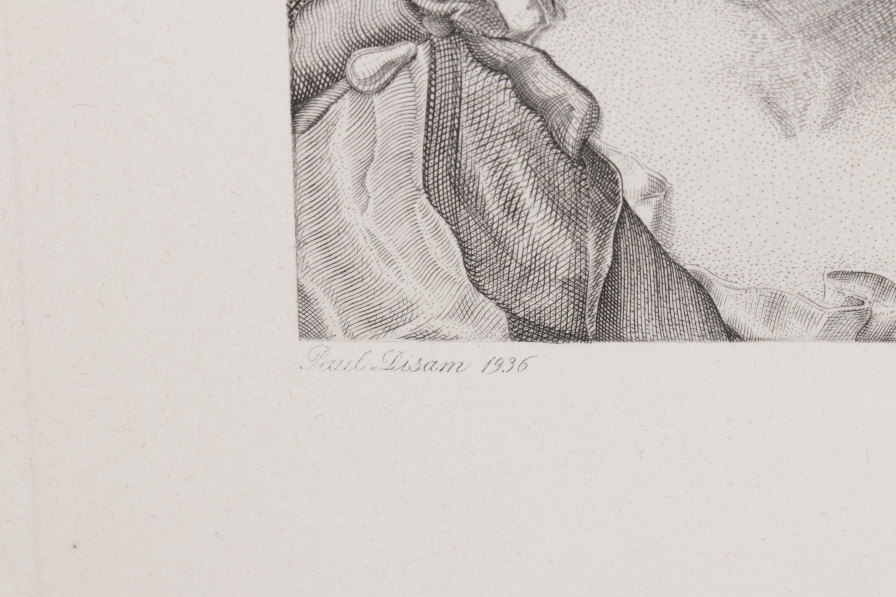 Paul J. Disam Etching Portrait of Young Woman