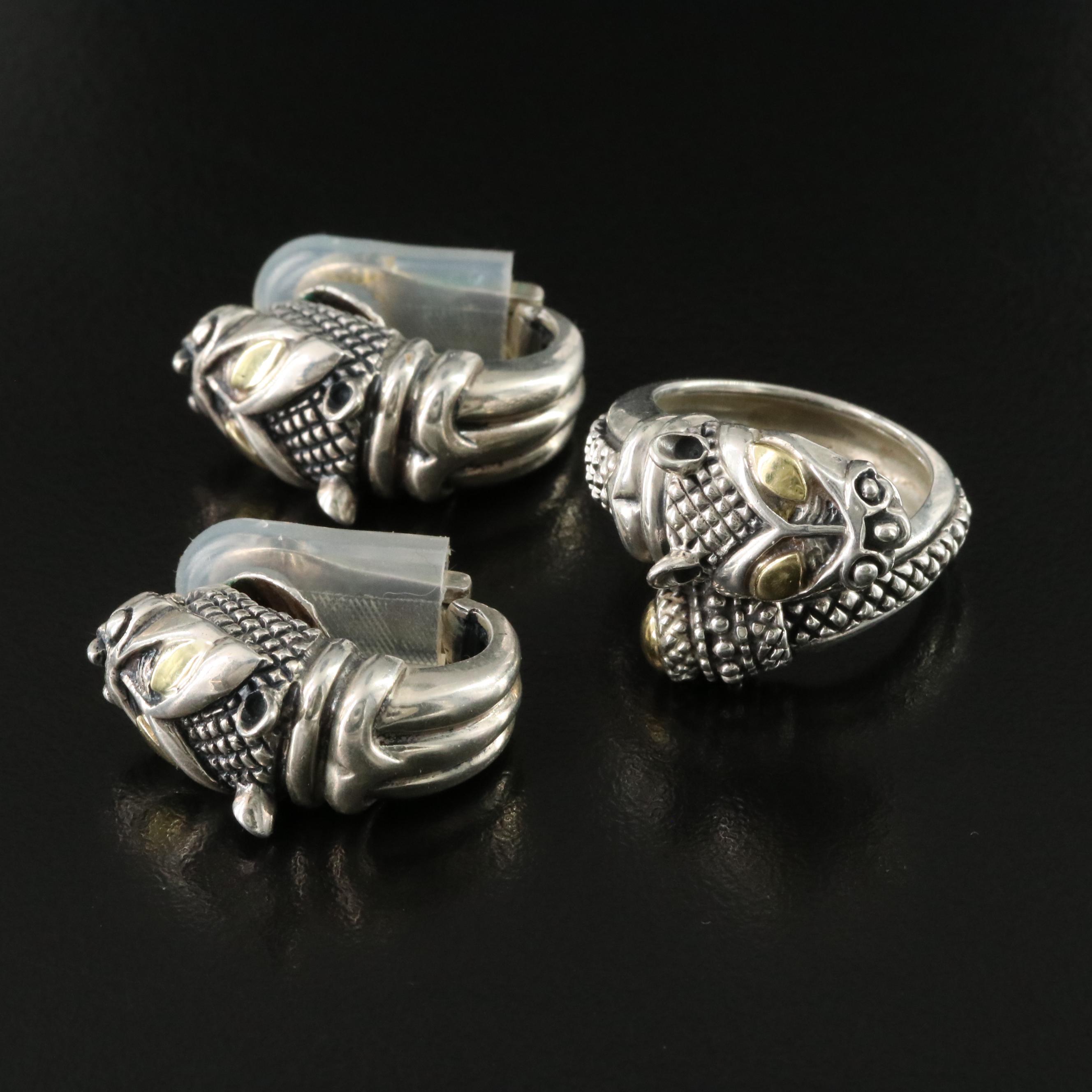 Elling Sterling Leopard Ring and Earrings with 18K Accents