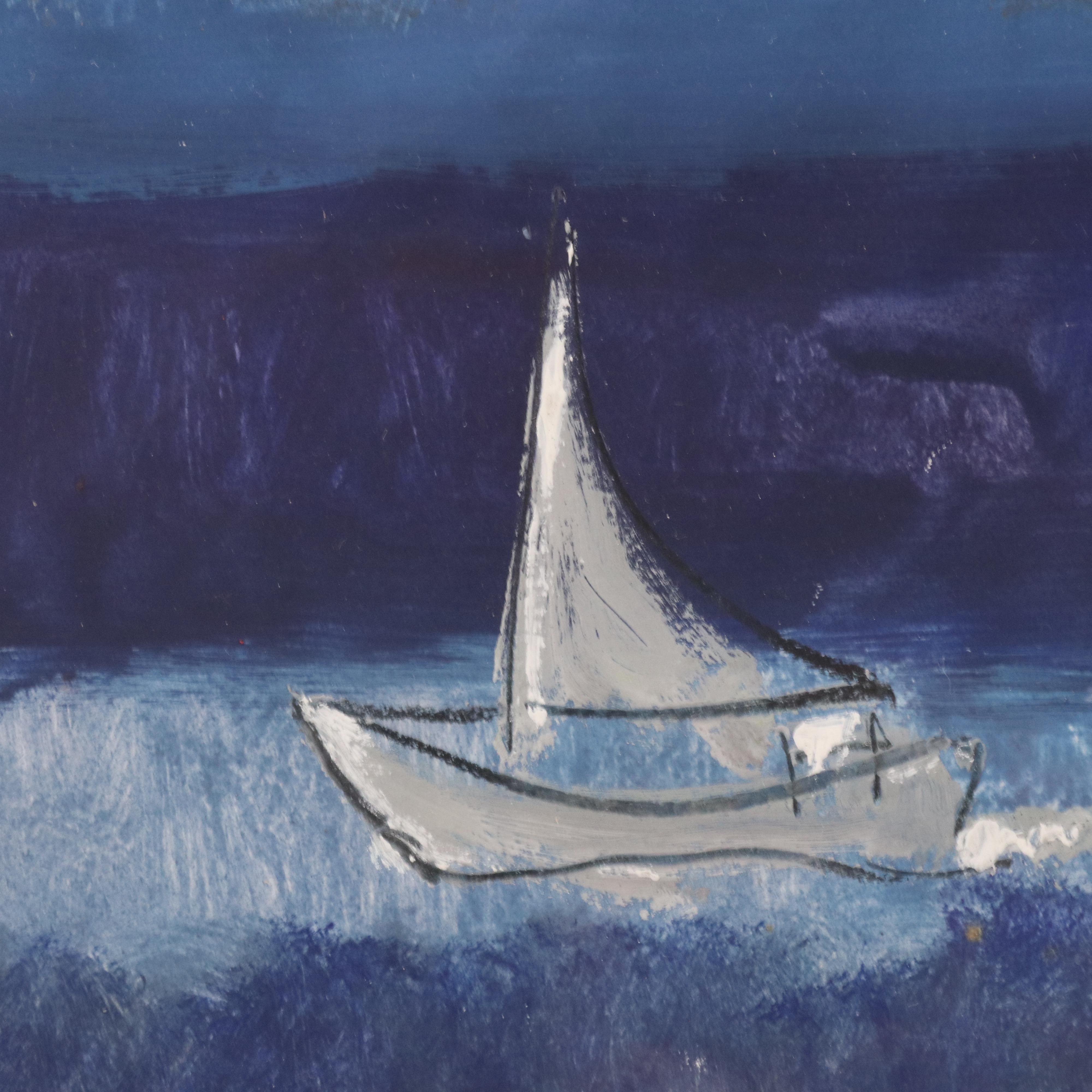 Stylized Oil Painting with Coastal Landscape, 1954