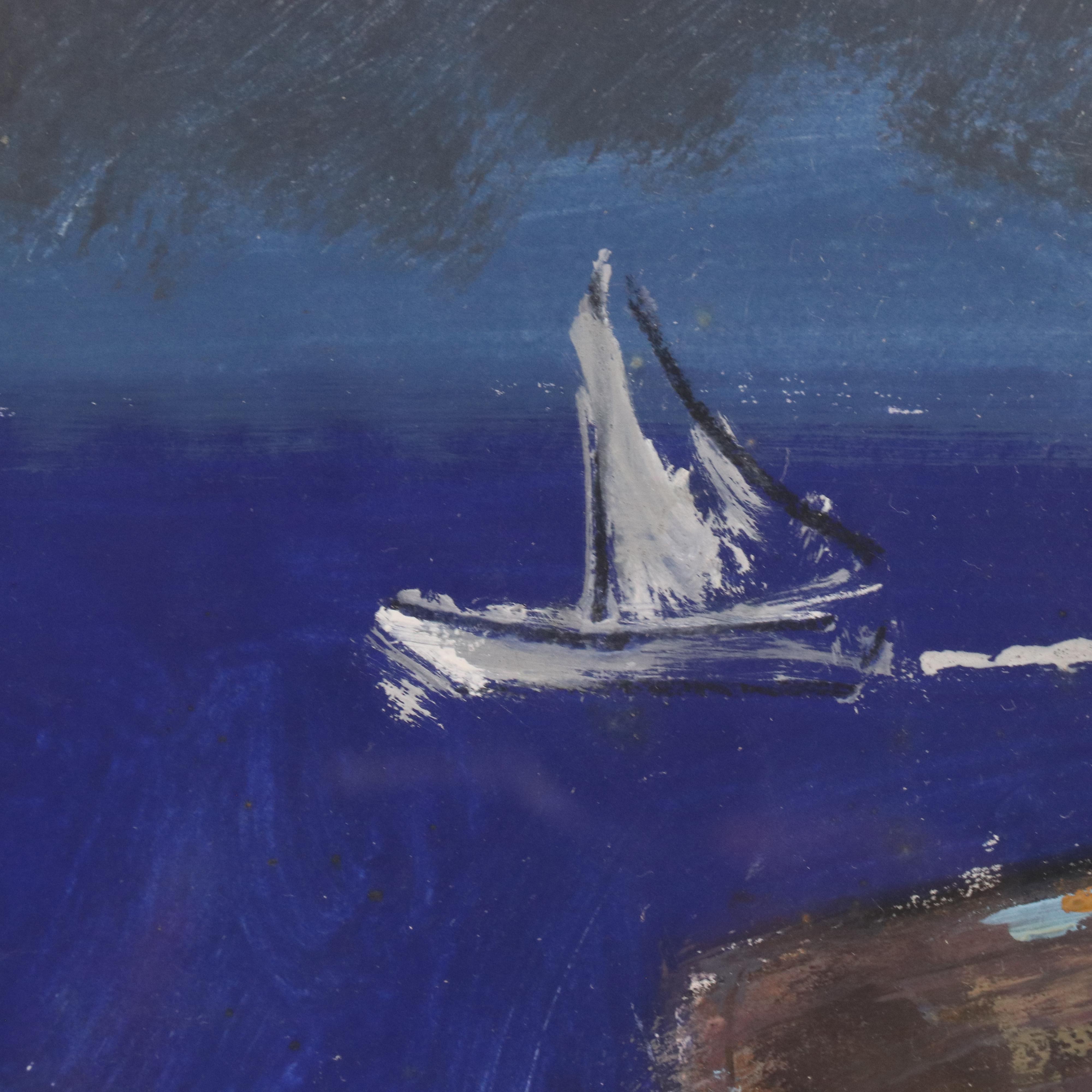 Stylized Oil Painting with Coastal Landscape, 1954