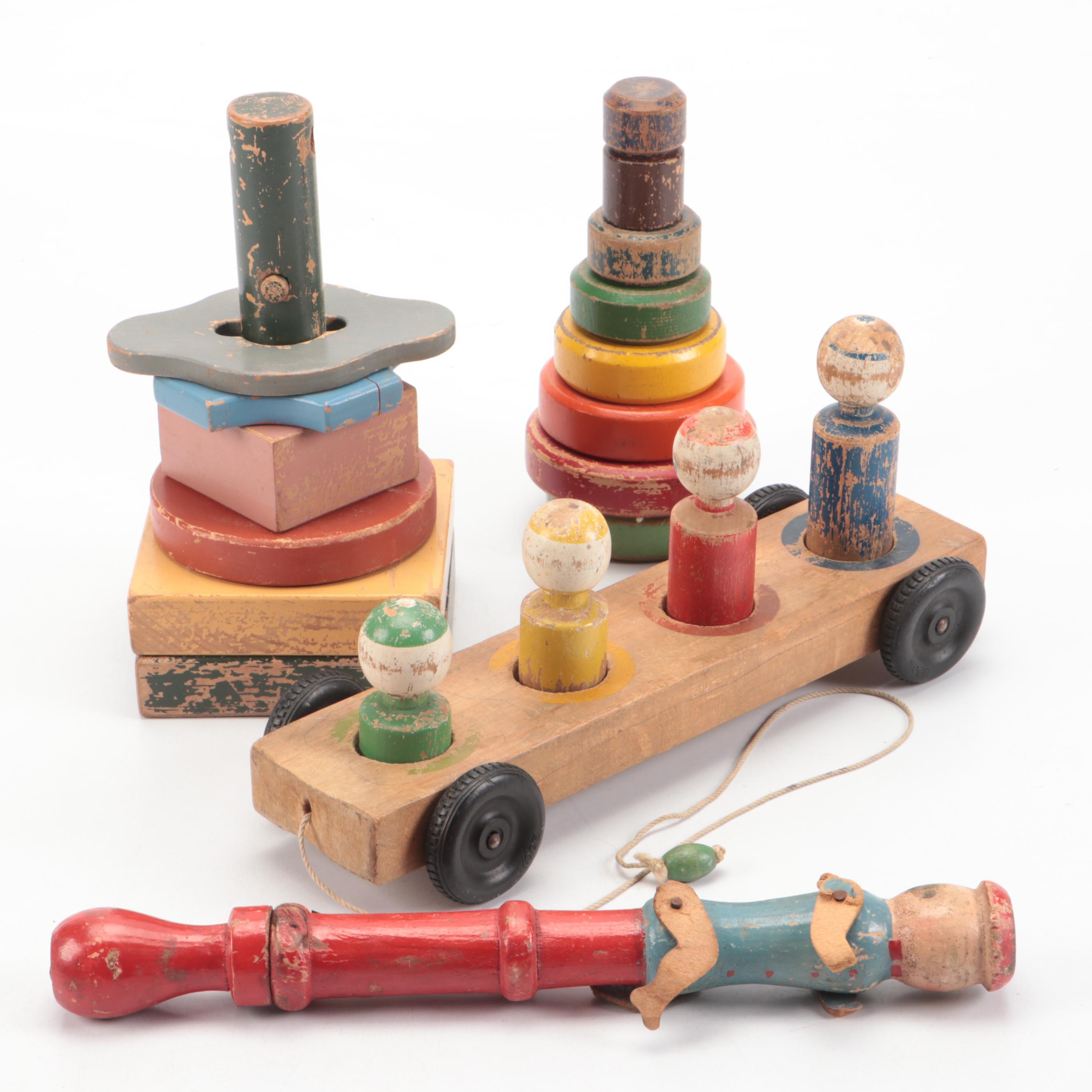 Wooden Stacking and Pull Toys, Mid-20th Century