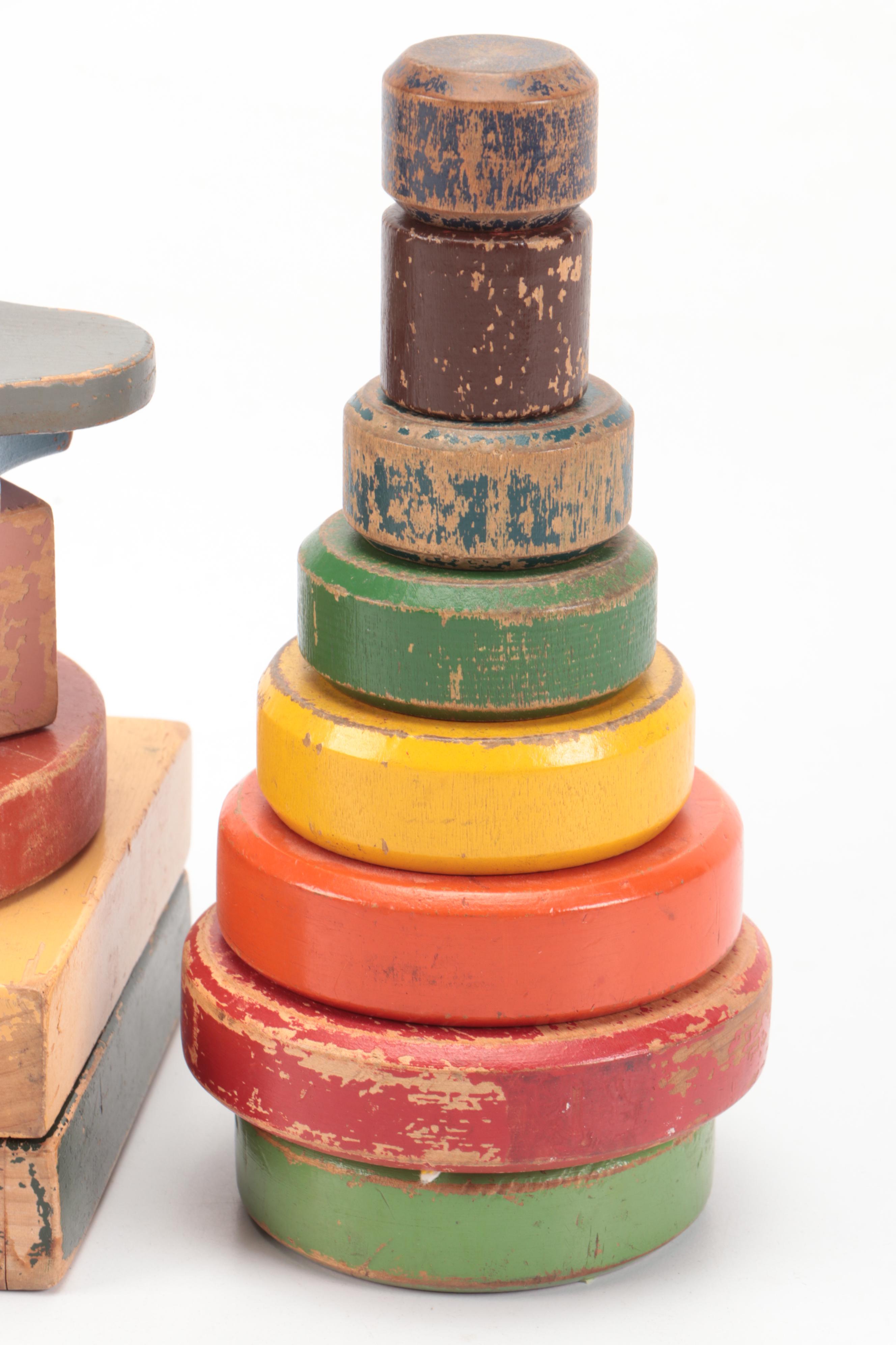 Wooden Stacking and Pull Toys, Mid-20th Century