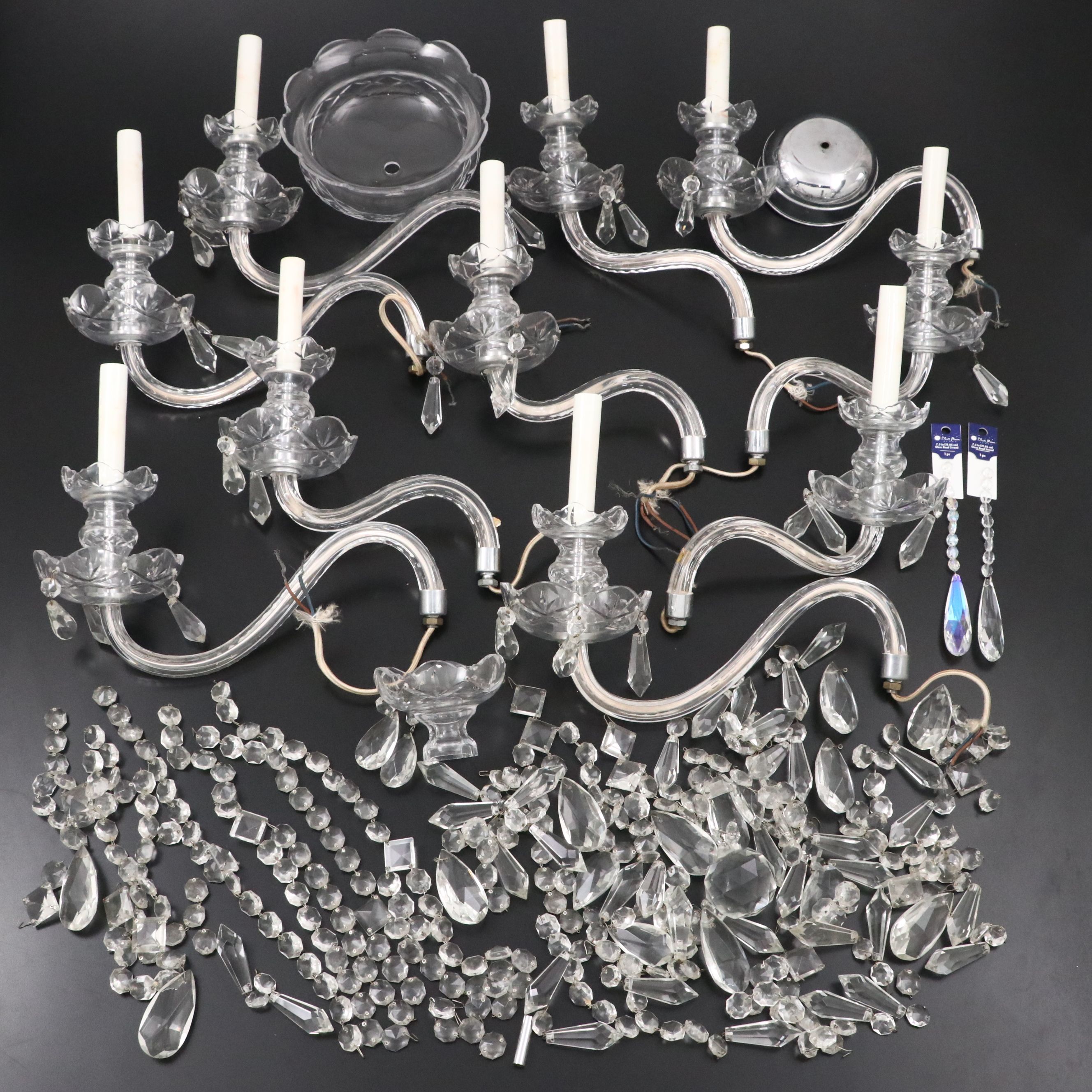 Disassembled Ten-Light Glass Chandelier