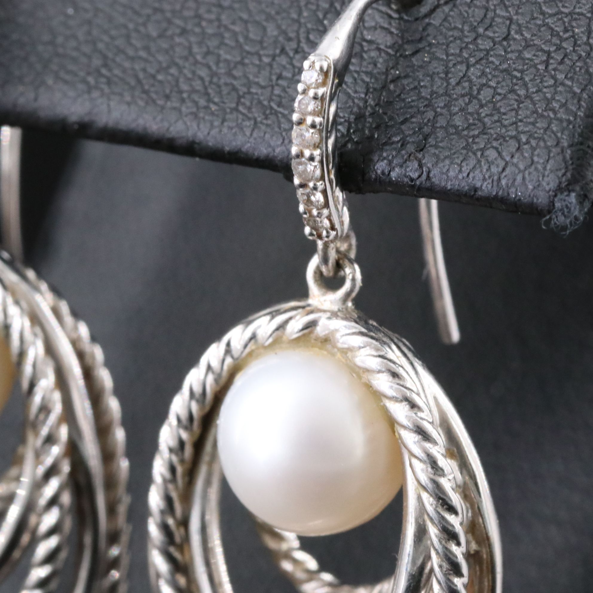 David Yurman Sterling Oval Cable Pearl and Diamond Drop Earrings