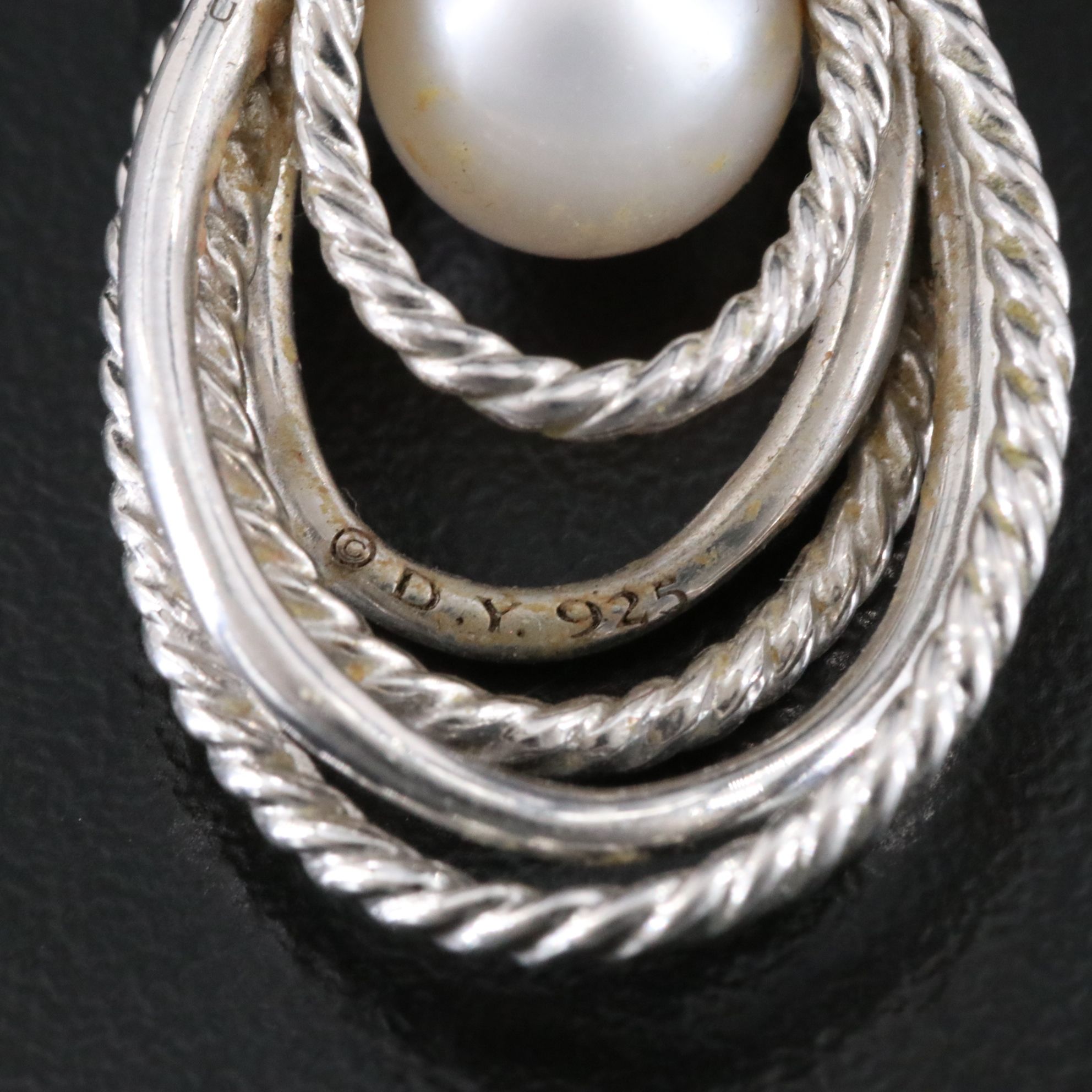 David Yurman Sterling Oval Cable Pearl and Diamond Drop Earrings