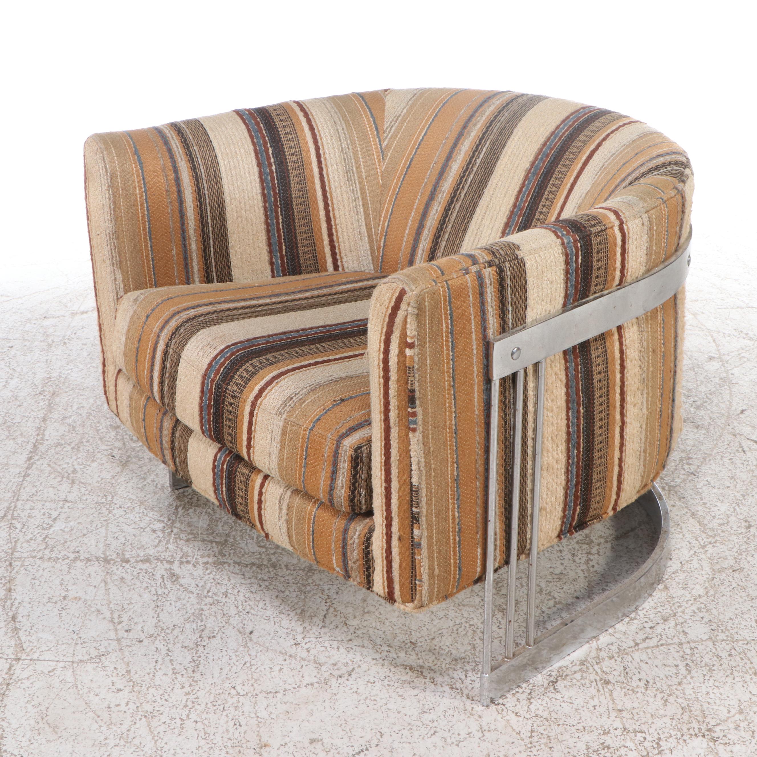 Bernhardt "Flair" Mid Century Modern Upholstered Chrome Club Chair