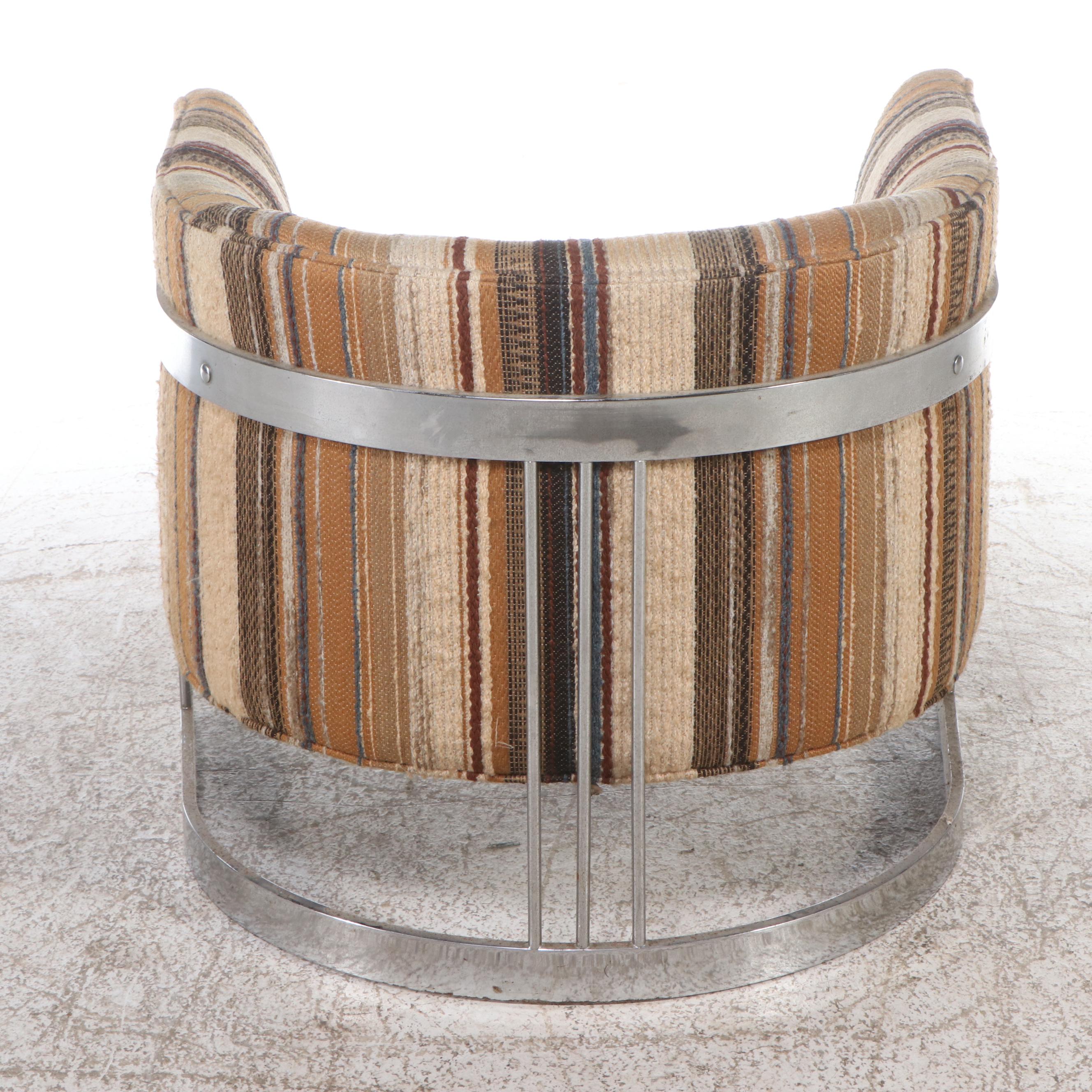 Bernhardt "Flair" Mid Century Modern Upholstered Chrome Club Chair