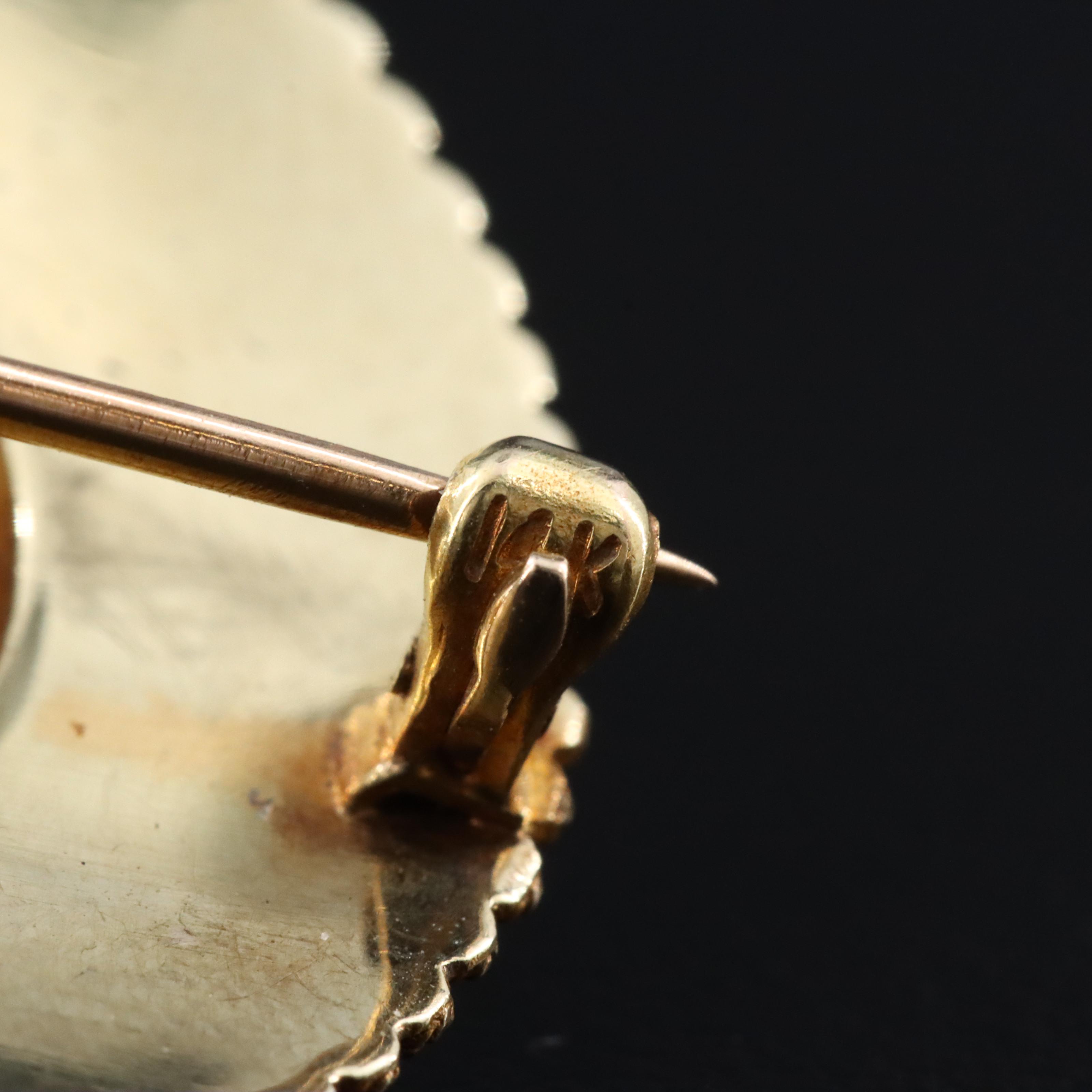 Vintage 14K Citrine and Seed Pearl High Relief Cameo Brooch