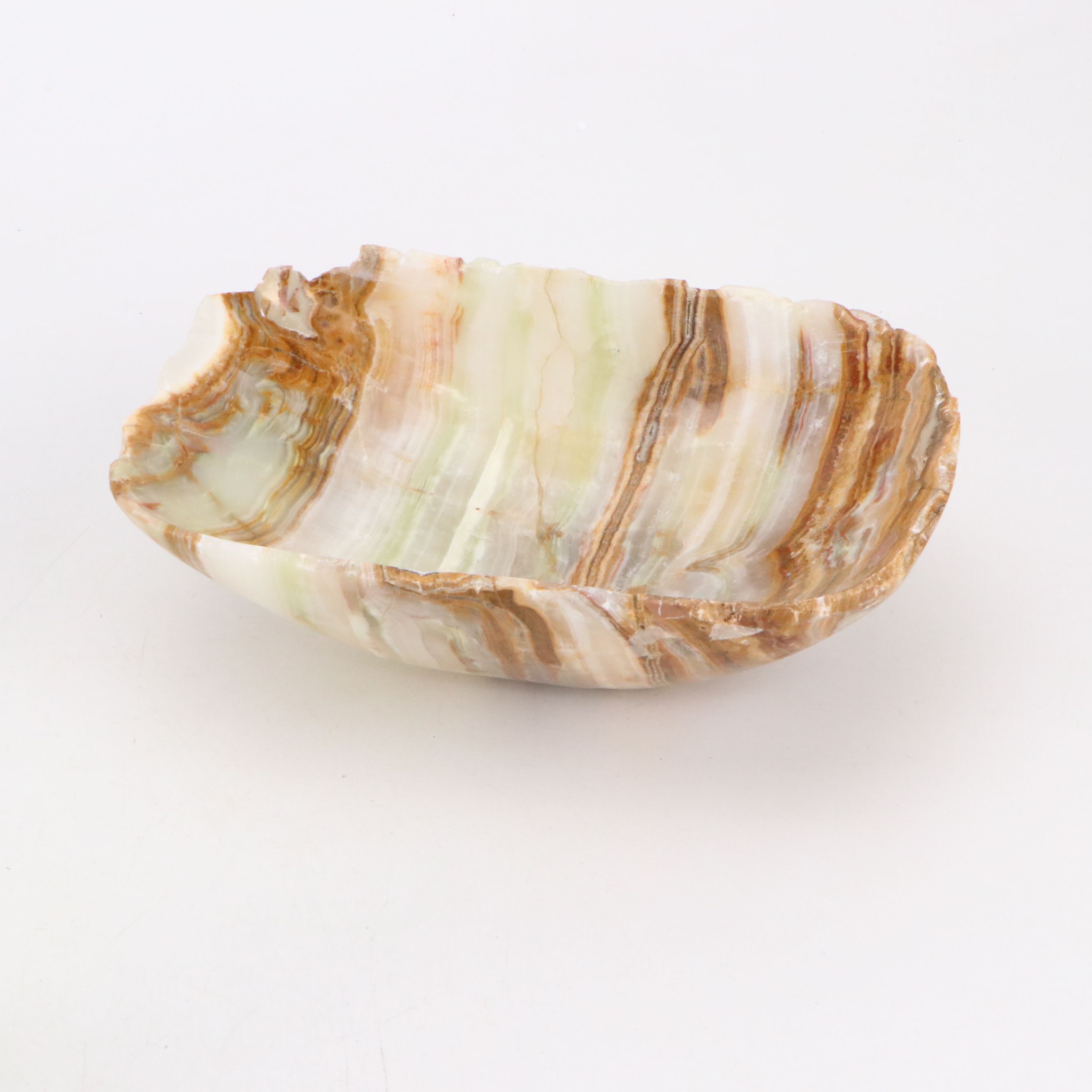 Banded Calcite Bowl with Alaskan Clay Bear Bookends & Other Slag Glass Figurines