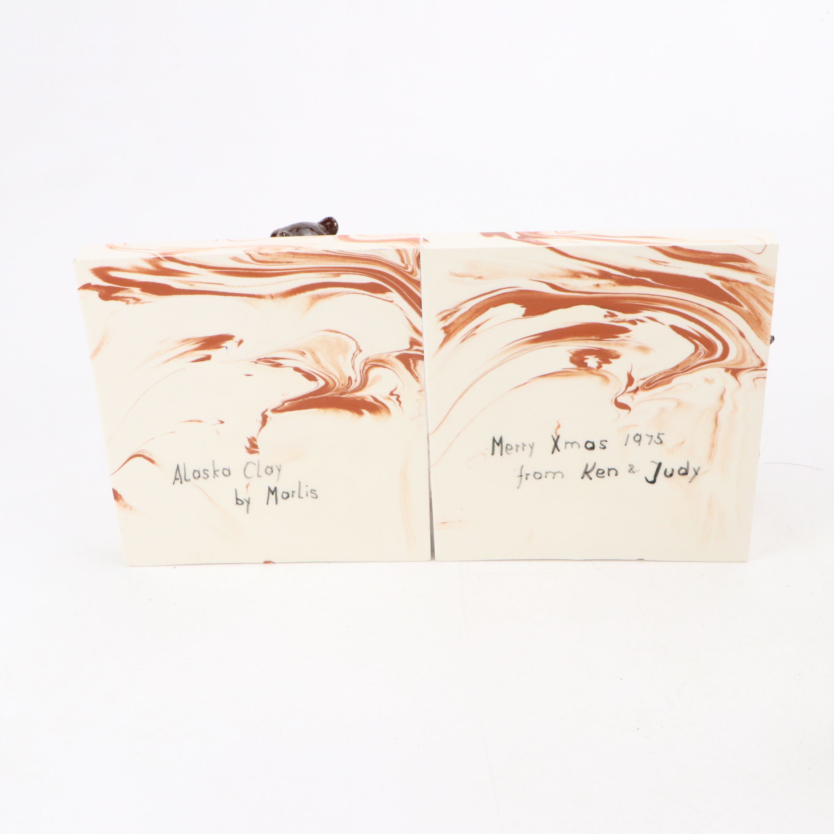 Banded Calcite Bowl with Alaskan Clay Bear Bookends & Other Slag Glass Figurines