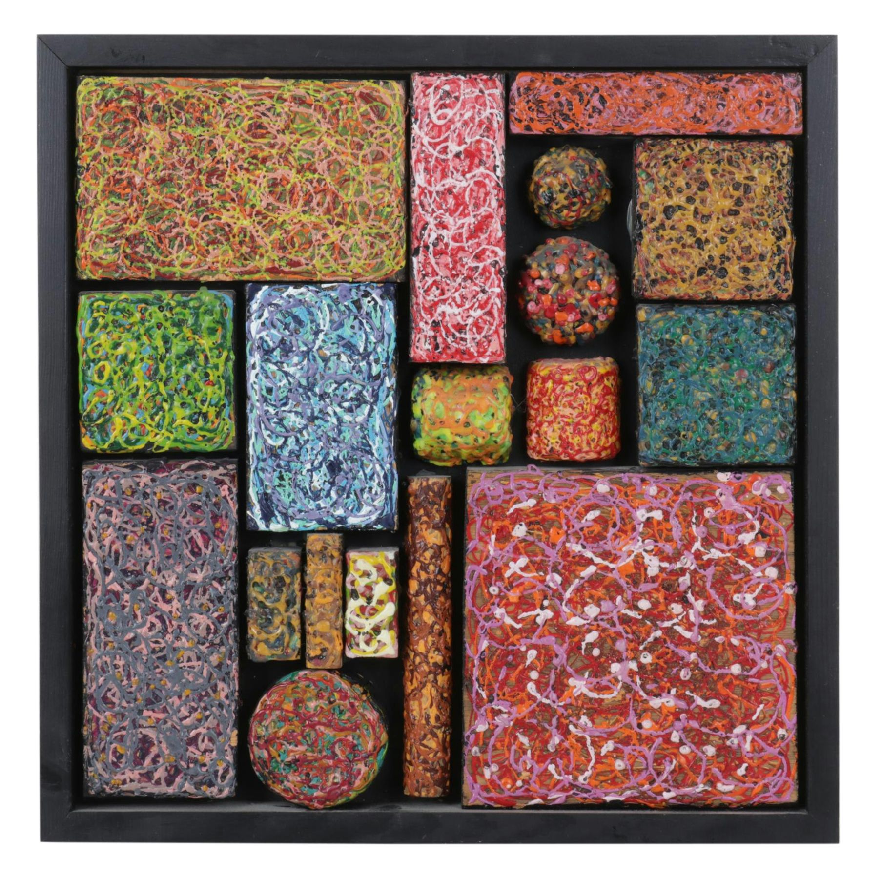 Abstract Geometric Wood Blocks with Textured Acrylic Paint, Early 21st Century