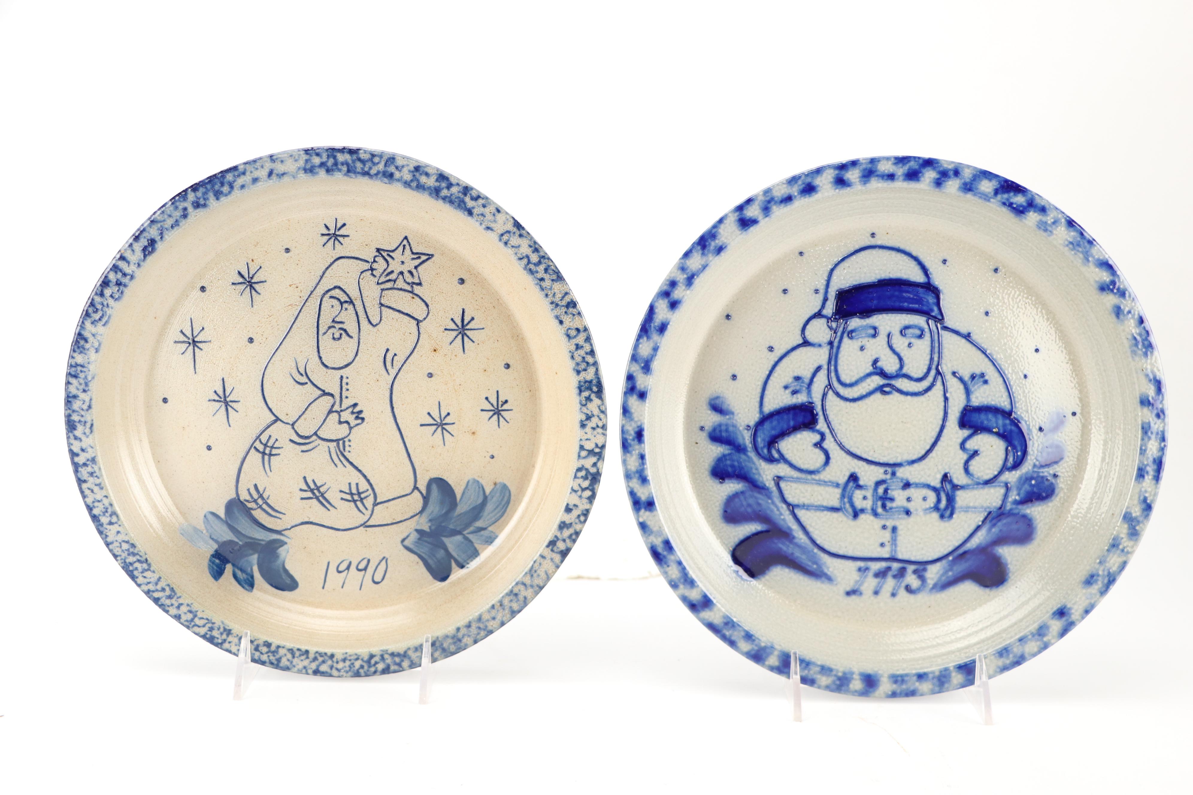 Eldreth Pottery Cobalt Salt-Glazed Stoneware Christmas Plates and Figurines