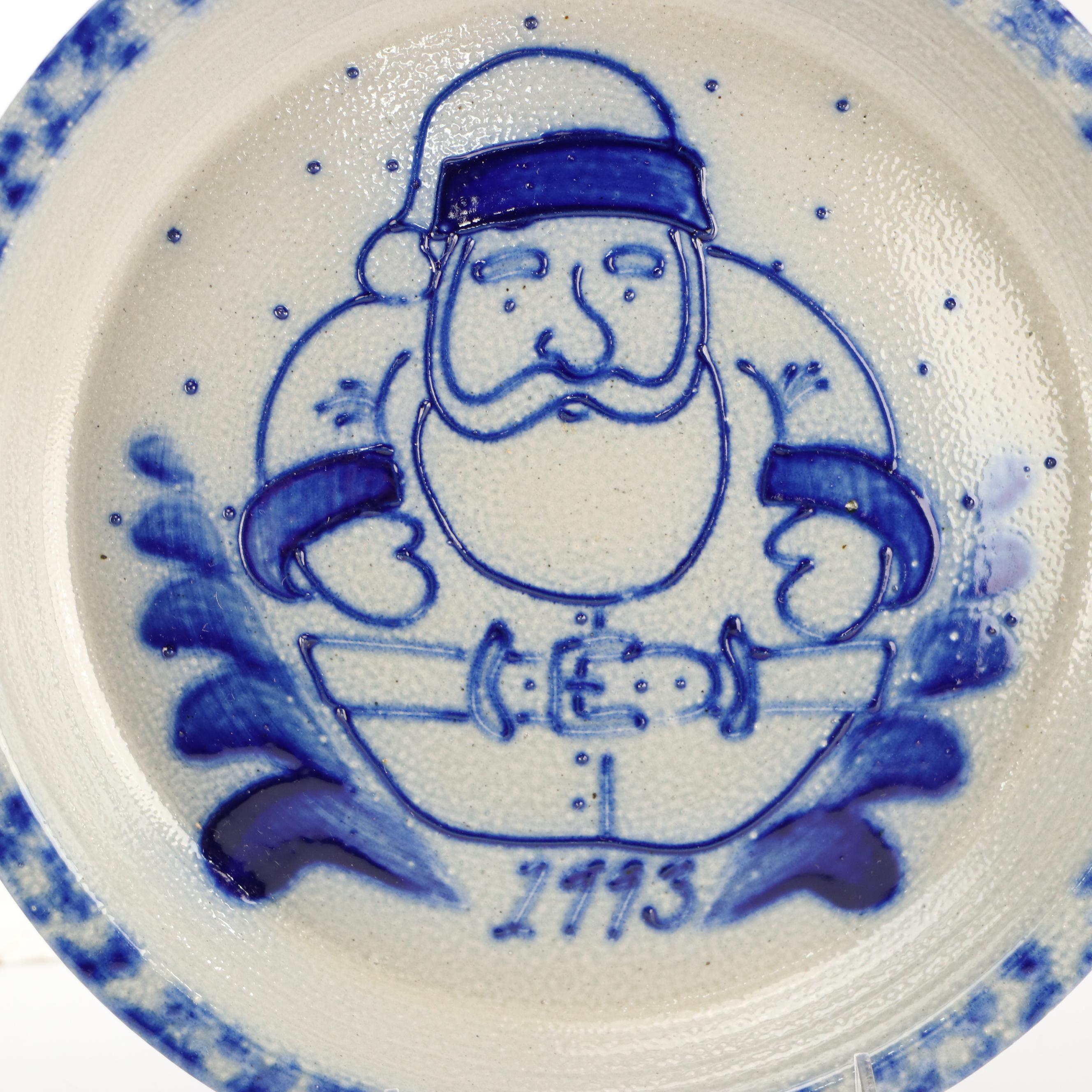 Eldreth Pottery Cobalt Salt-Glazed Stoneware Christmas Plates and Figurines