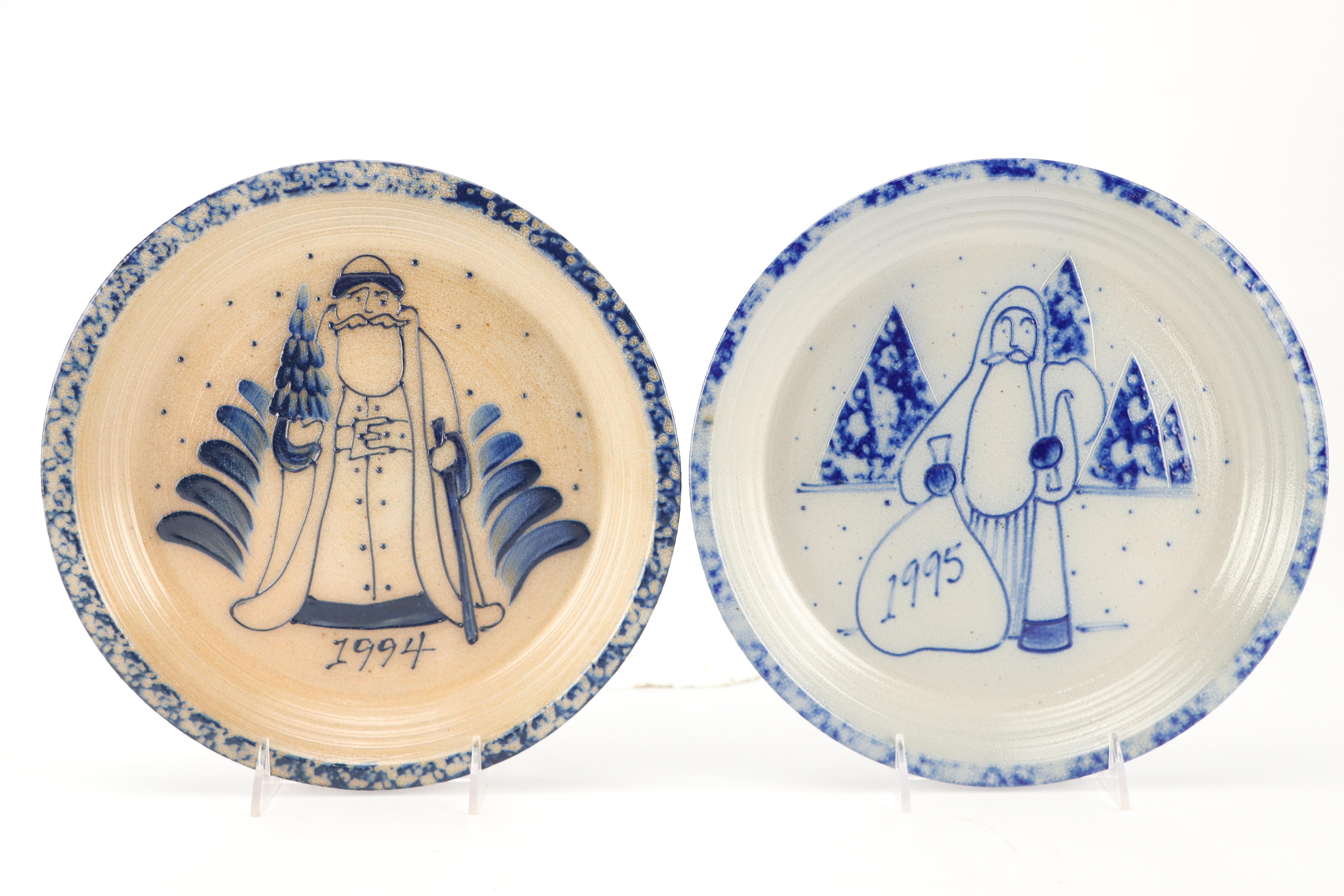 Eldreth Pottery Cobalt Salt-Glazed Stoneware Christmas Plates and Figurines