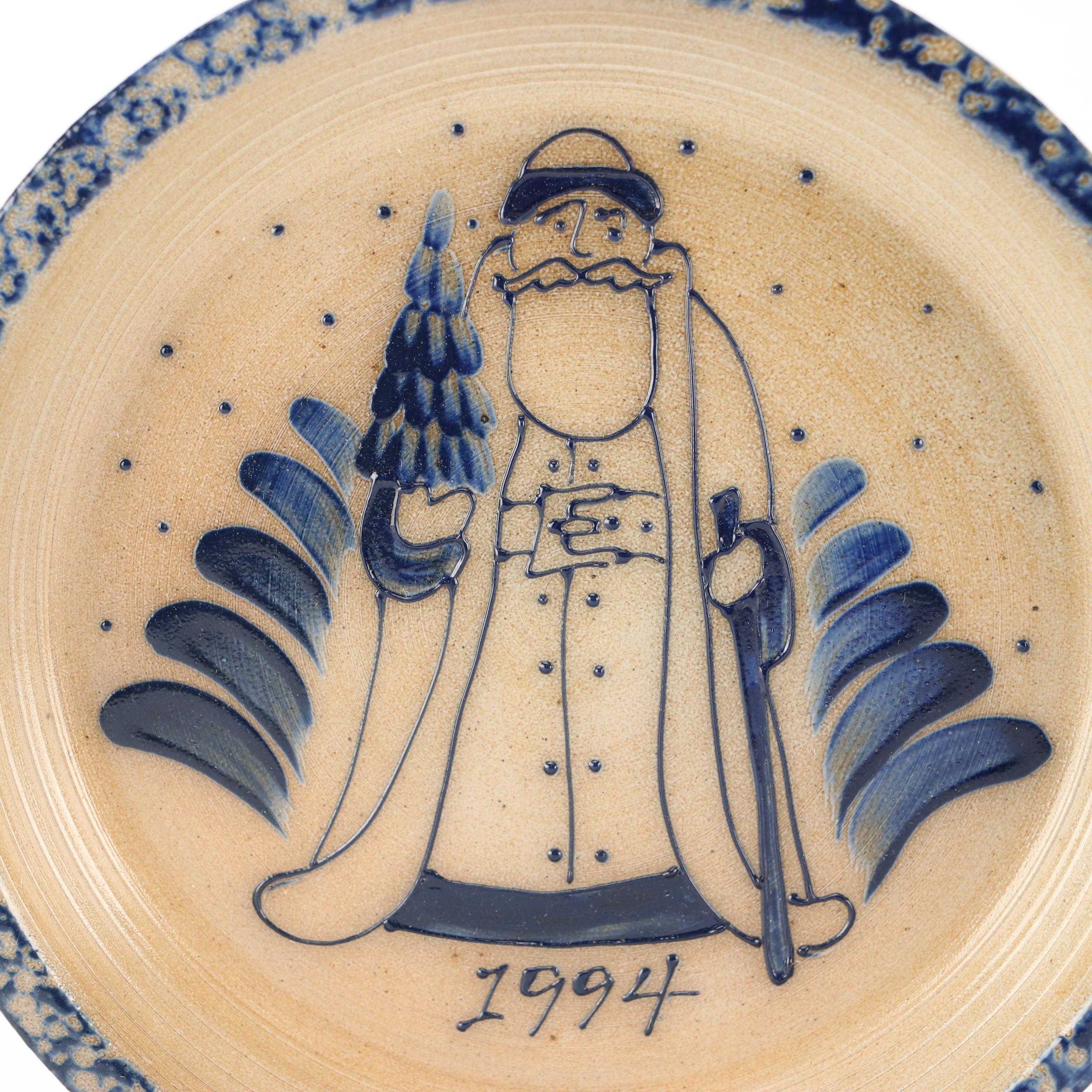 Eldreth Pottery Cobalt Salt-Glazed Stoneware Christmas Plates and Figurines