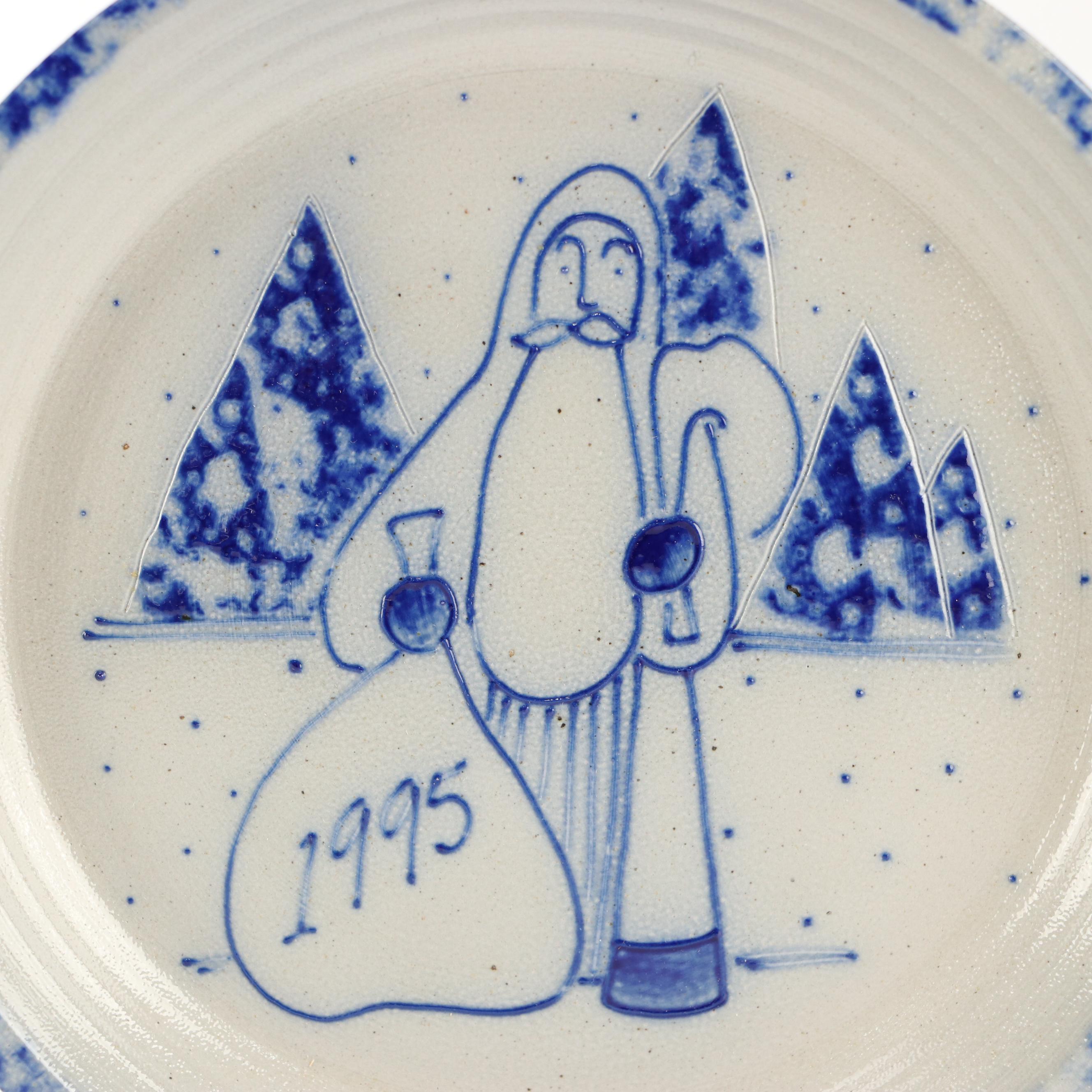 Eldreth Pottery Cobalt Salt-Glazed Stoneware Christmas Plates and Figurines