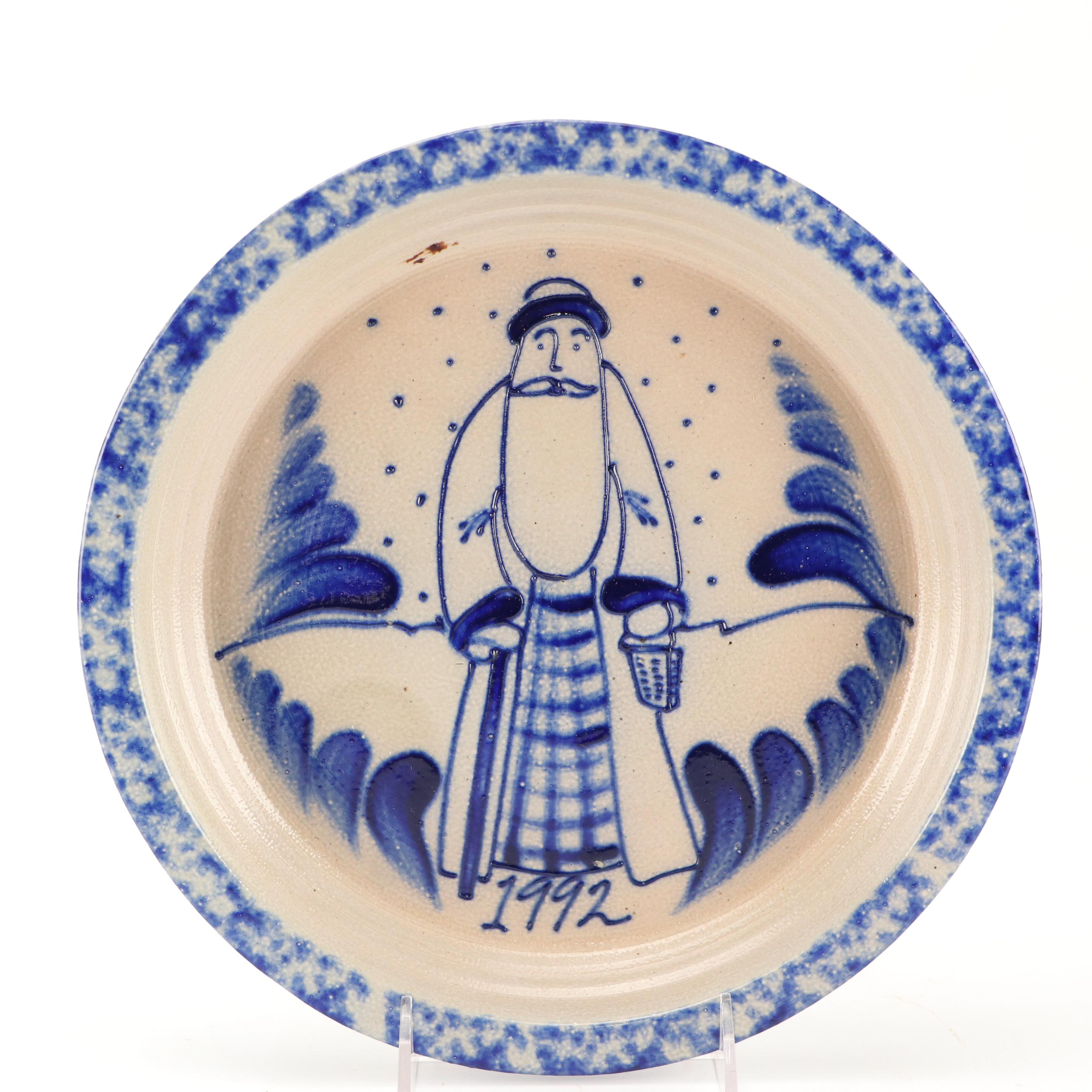 Eldreth Pottery Cobalt Salt-Glazed Stoneware Christmas Plates and Figurines