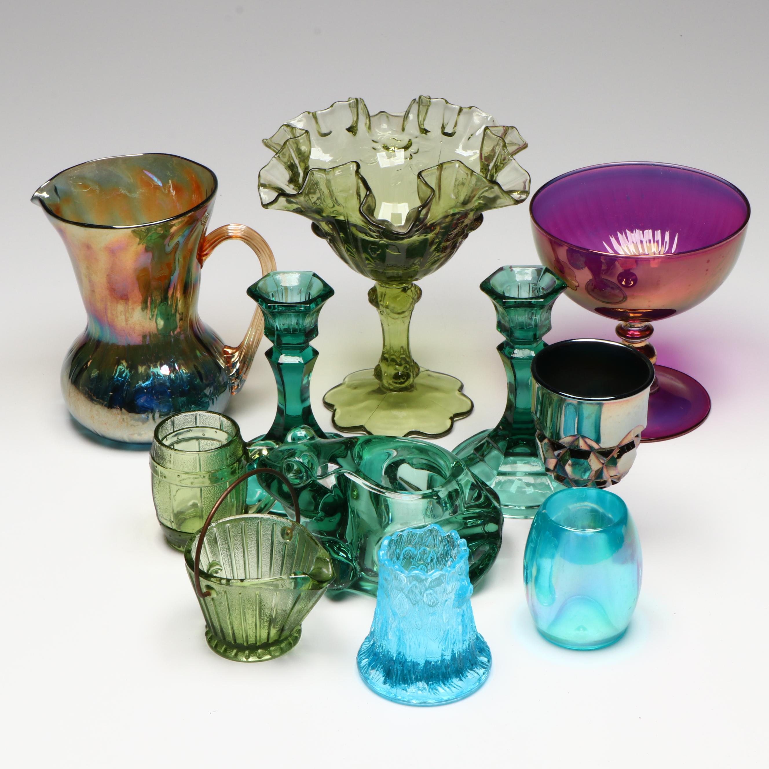 EAPG Tree Stump Toothpick Holder with Other Glass Decor, 20th Century