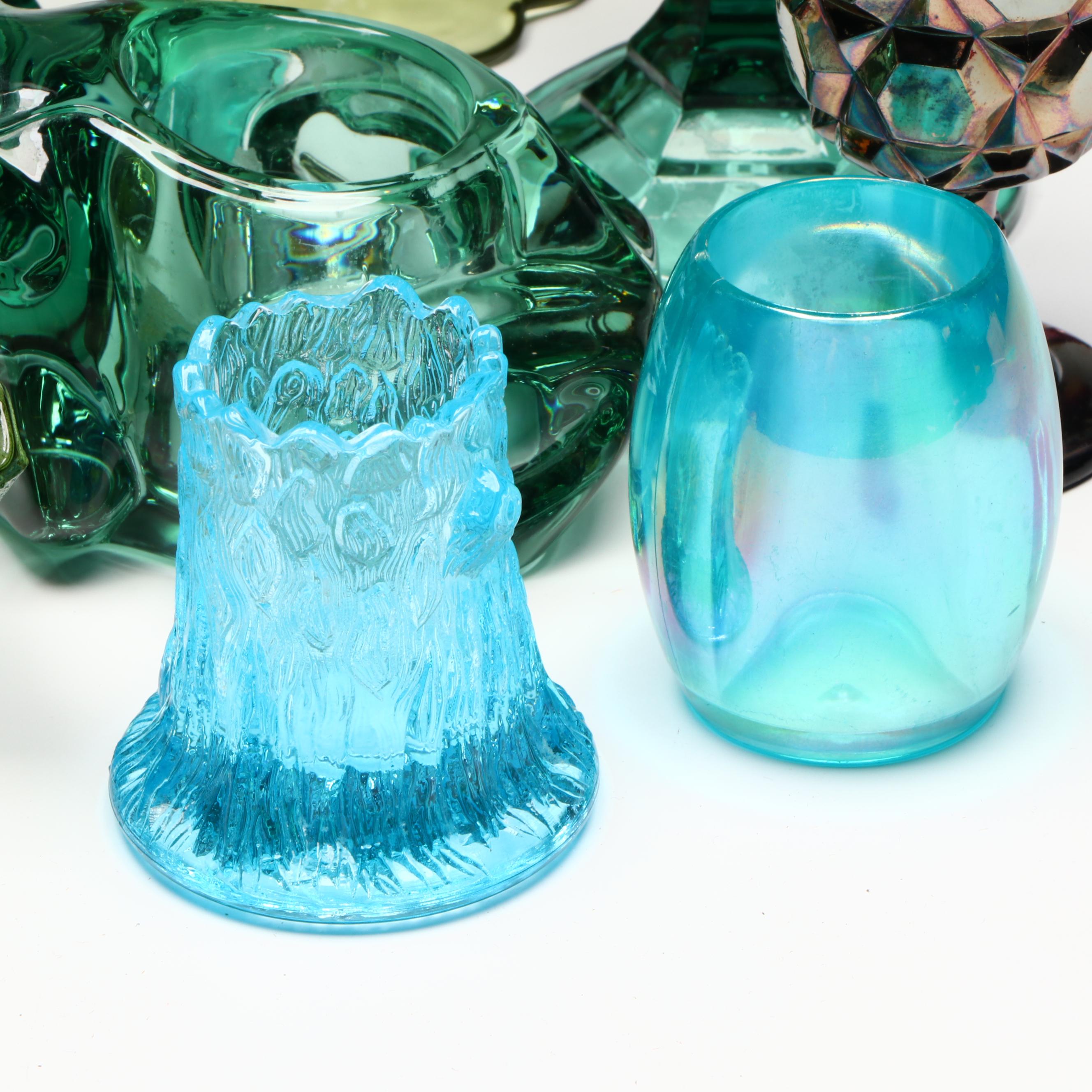 EAPG Tree Stump Toothpick Holder with Other Glass Decor, 20th Century
