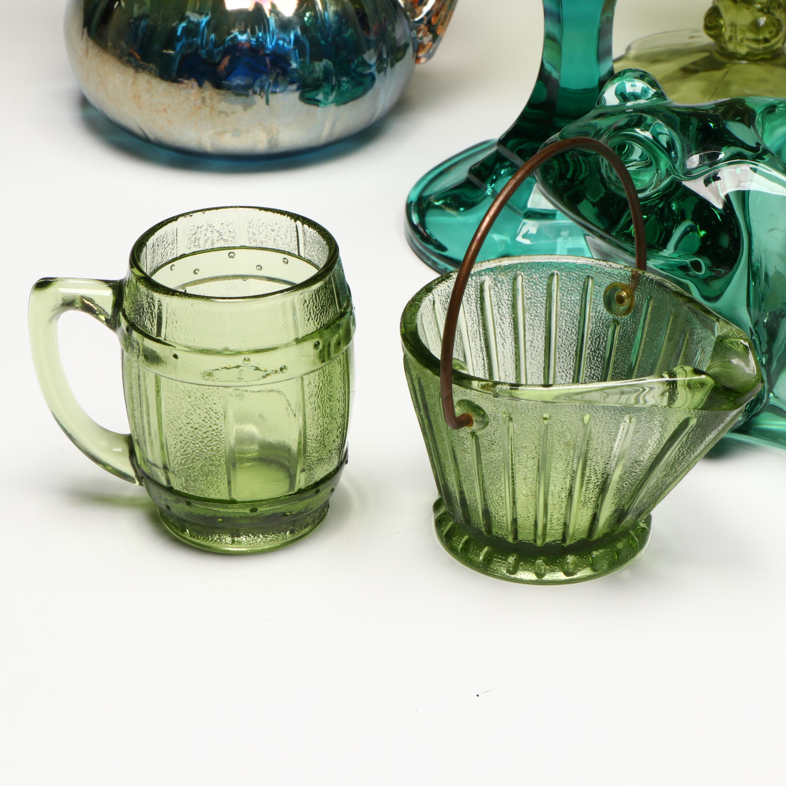 EAPG Tree Stump Toothpick Holder with Other Glass Decor, 20th Century