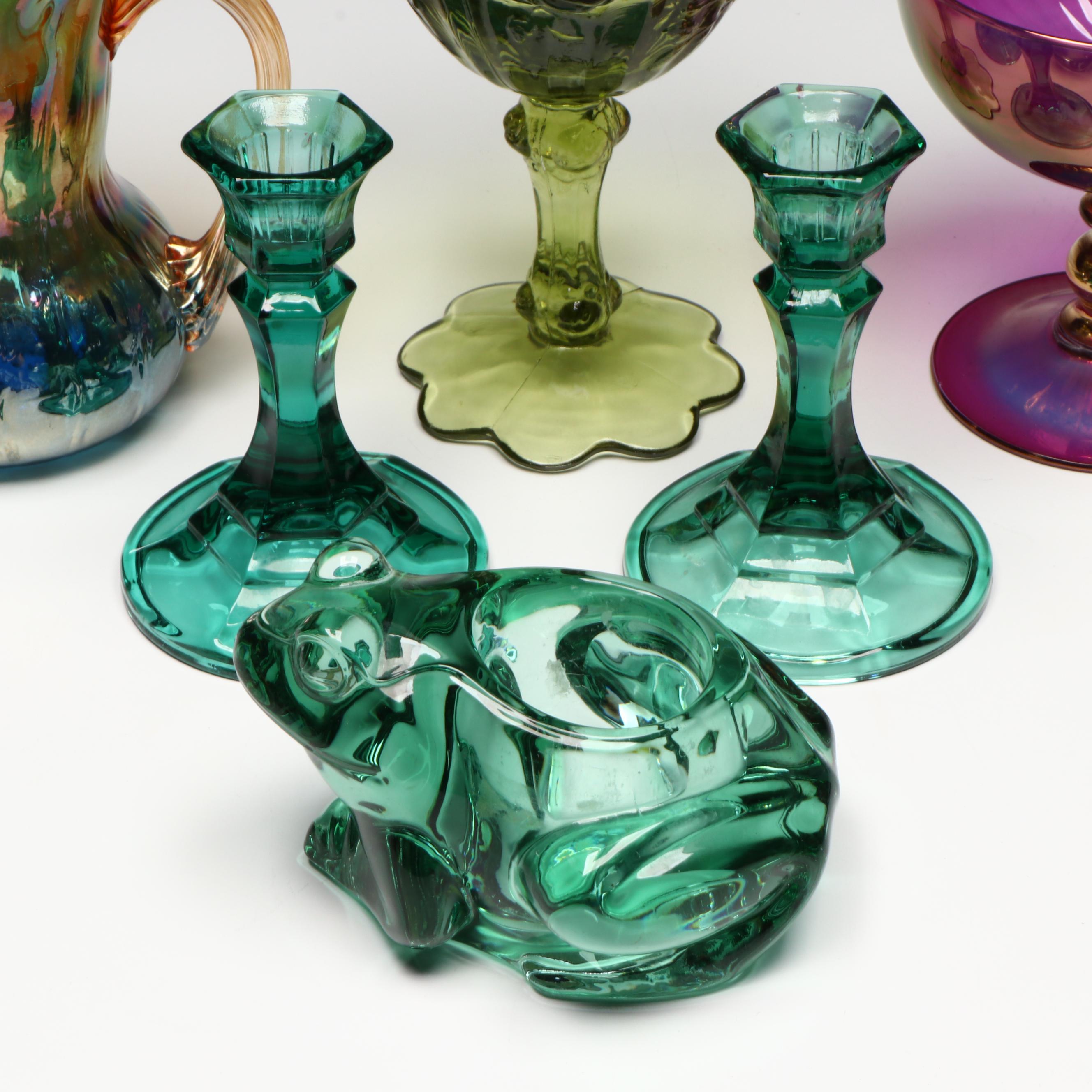 EAPG Tree Stump Toothpick Holder with Other Glass Decor, 20th Century