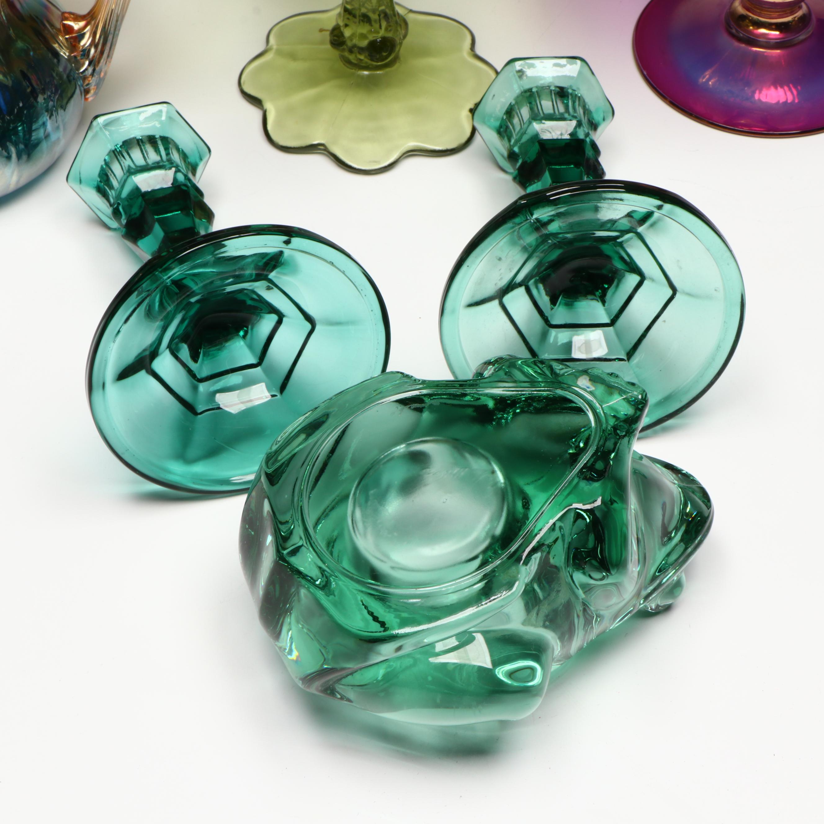 EAPG Tree Stump Toothpick Holder with Other Glass Decor, 20th Century