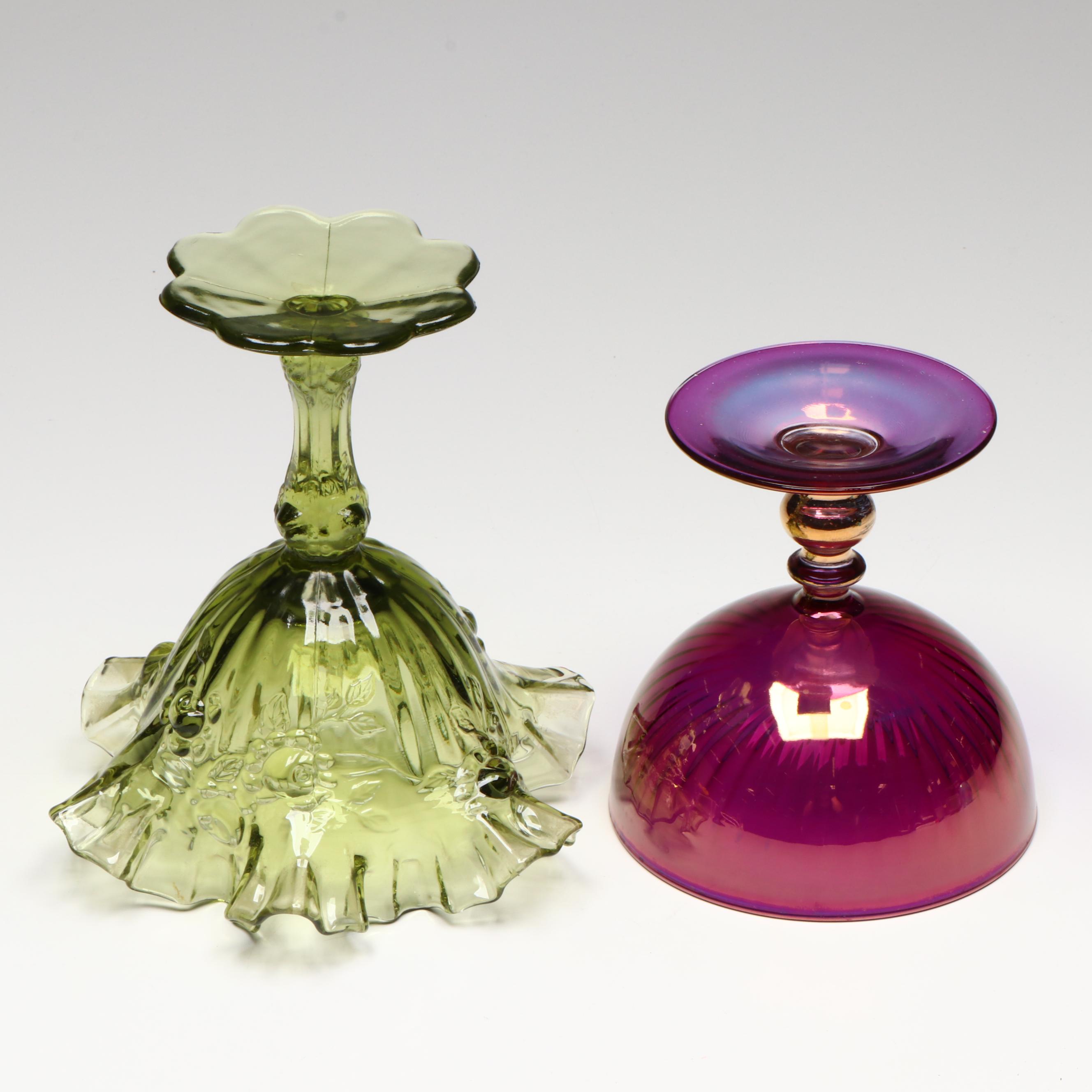 EAPG Tree Stump Toothpick Holder with Other Glass Decor, 20th Century