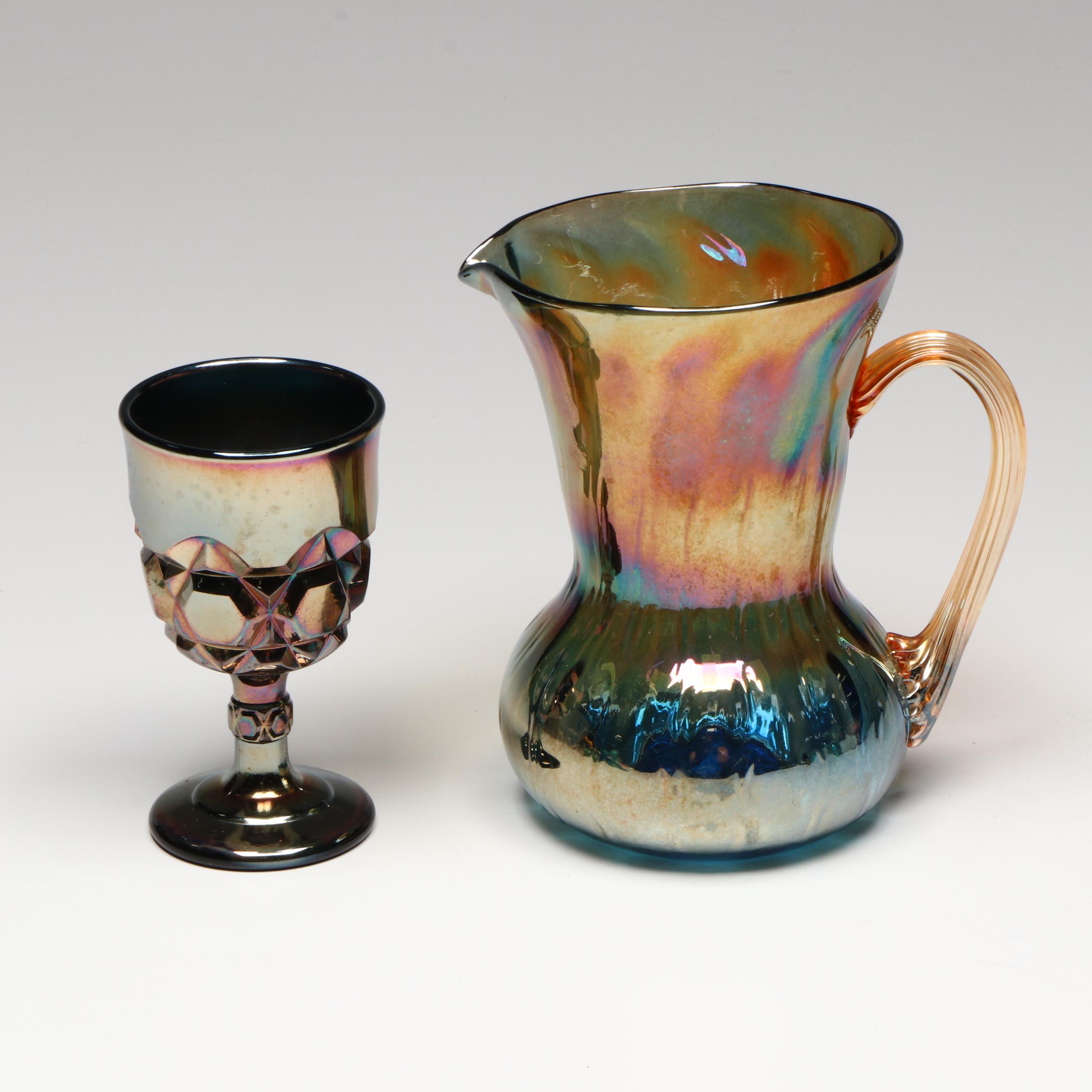 EAPG Tree Stump Toothpick Holder with Other Glass Decor, 20th Century