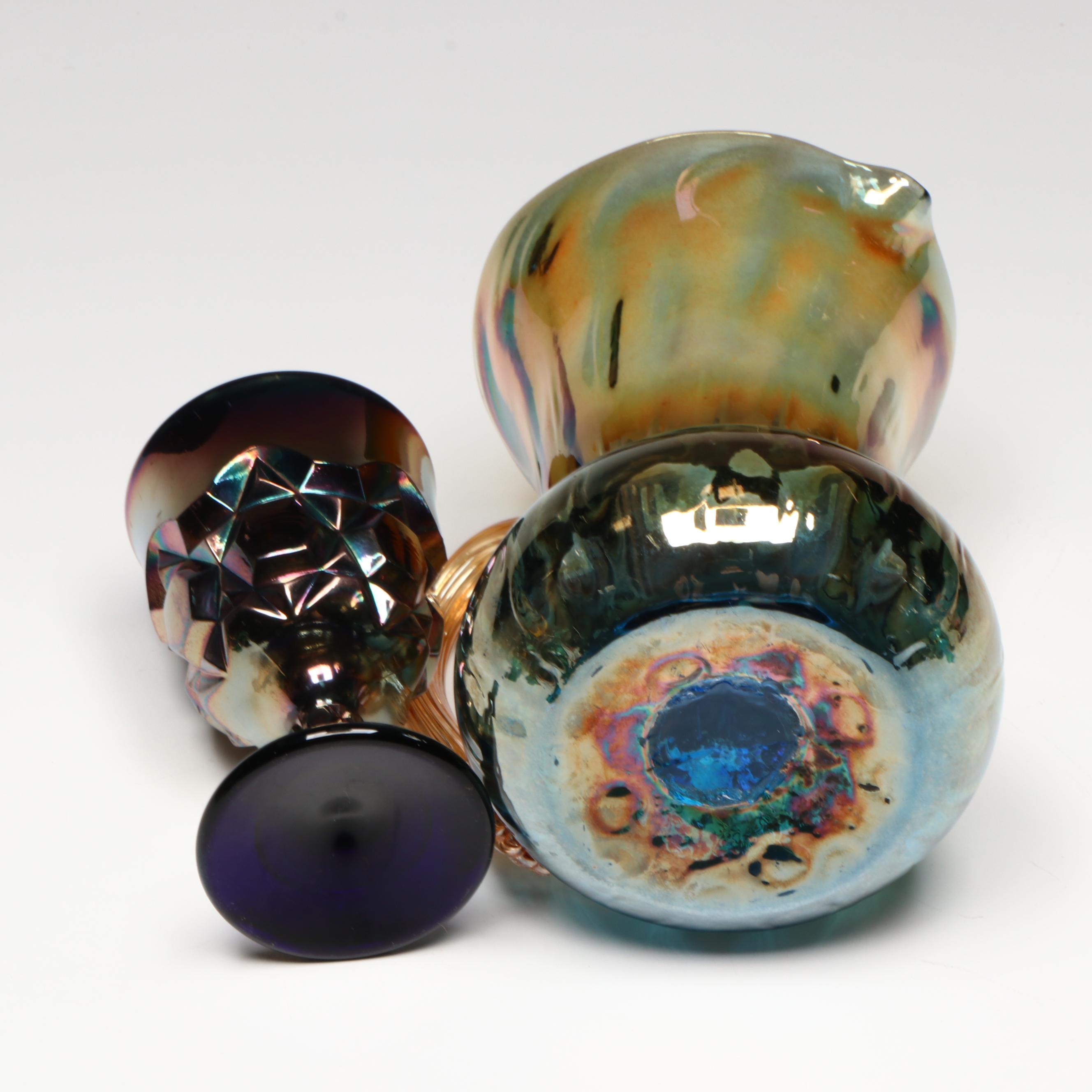 EAPG Tree Stump Toothpick Holder with Other Glass Decor, 20th Century