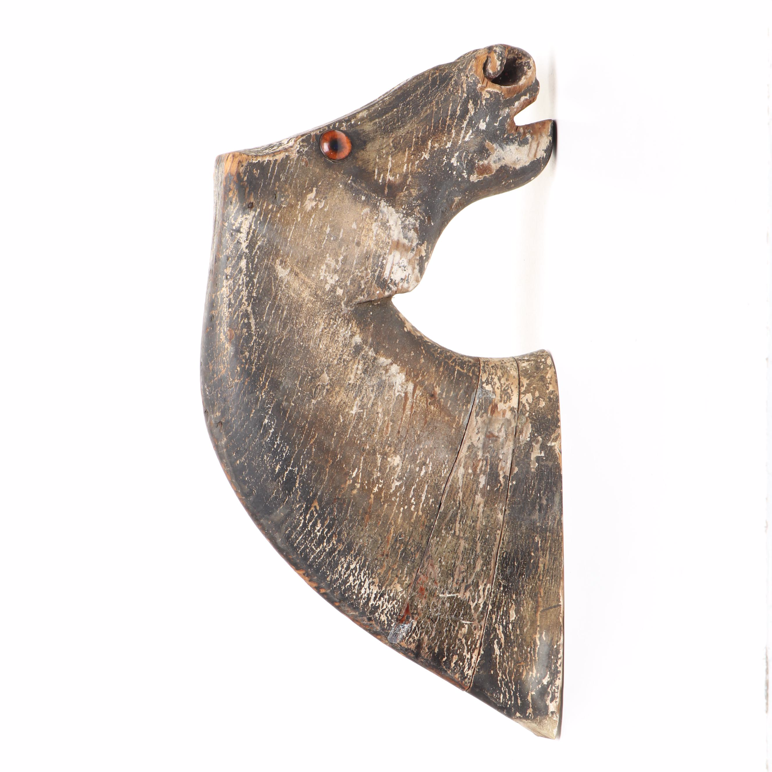 Folk Art Style Carved Wood Horse Head Hanging Décor