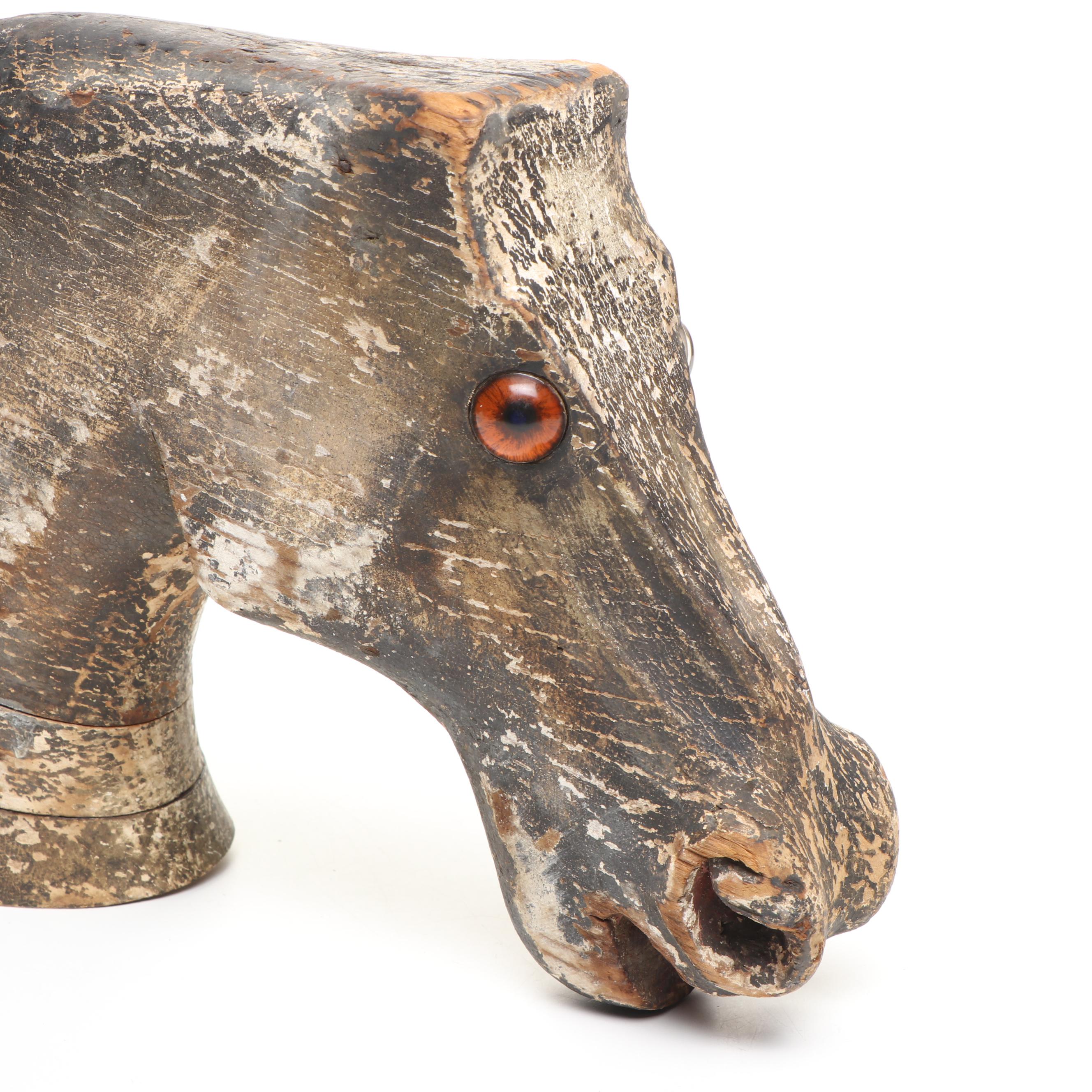 Folk Art Style Carved Wood Horse Head Hanging Décor