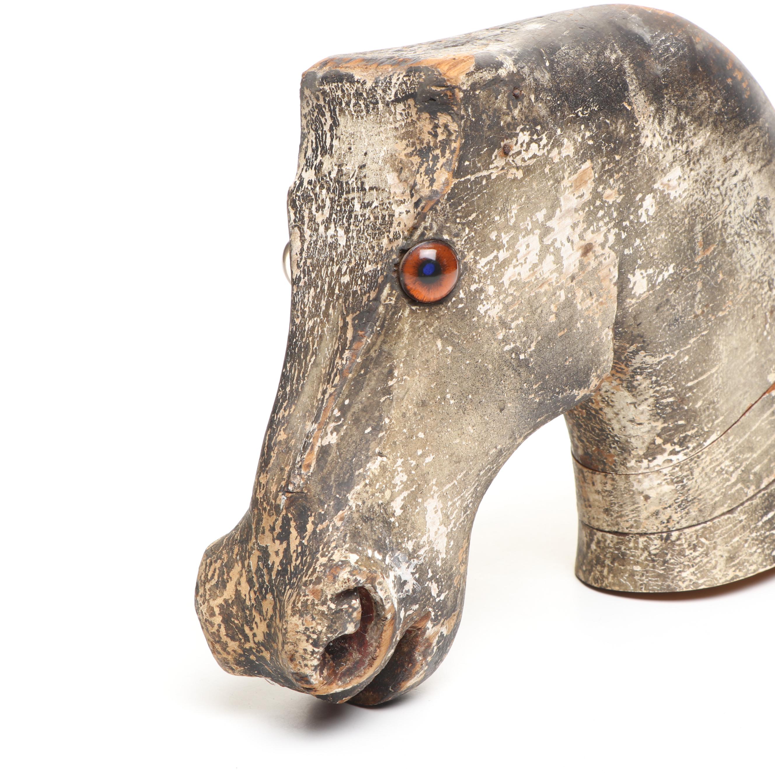 Folk Art Style Carved Wood Horse Head Hanging Décor