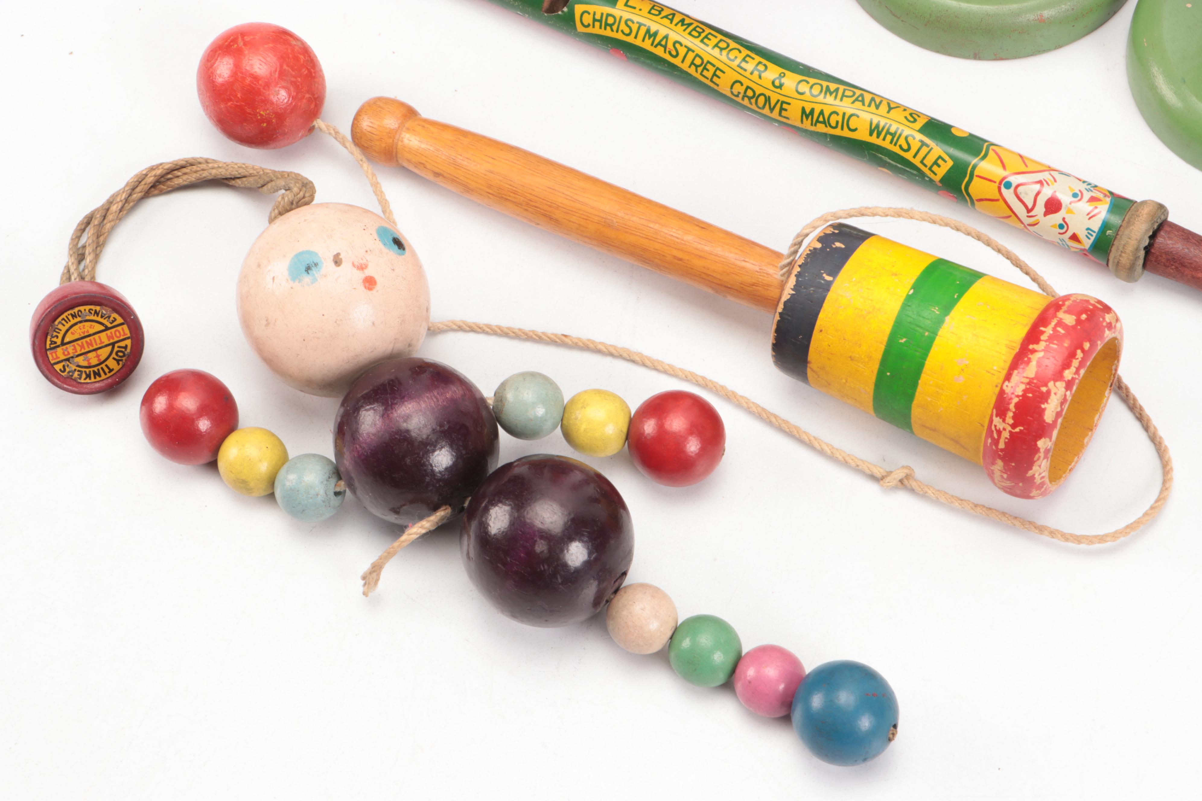 Wooden Anthropomorphic Stacking Blocks and Other Toys, Mid-20th Century