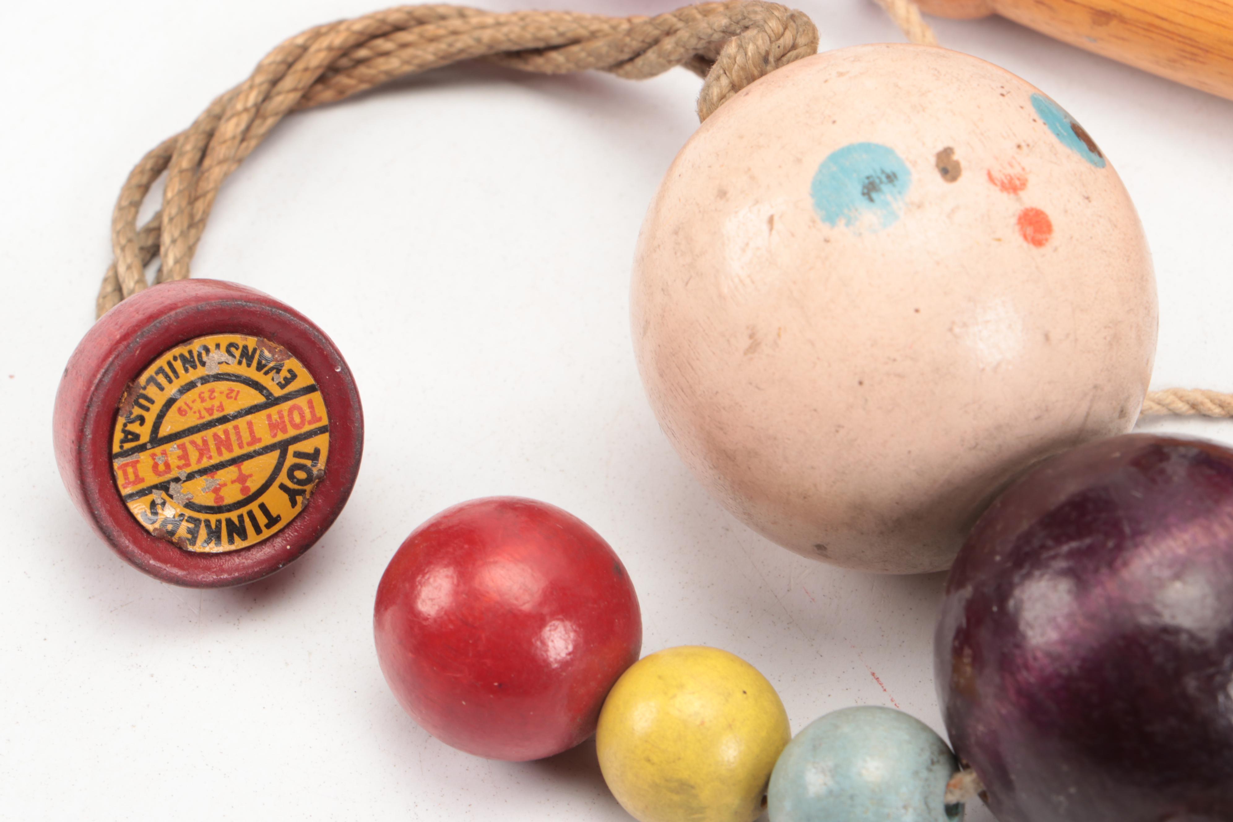 Wooden Anthropomorphic Stacking Blocks and Other Toys, Mid-20th Century