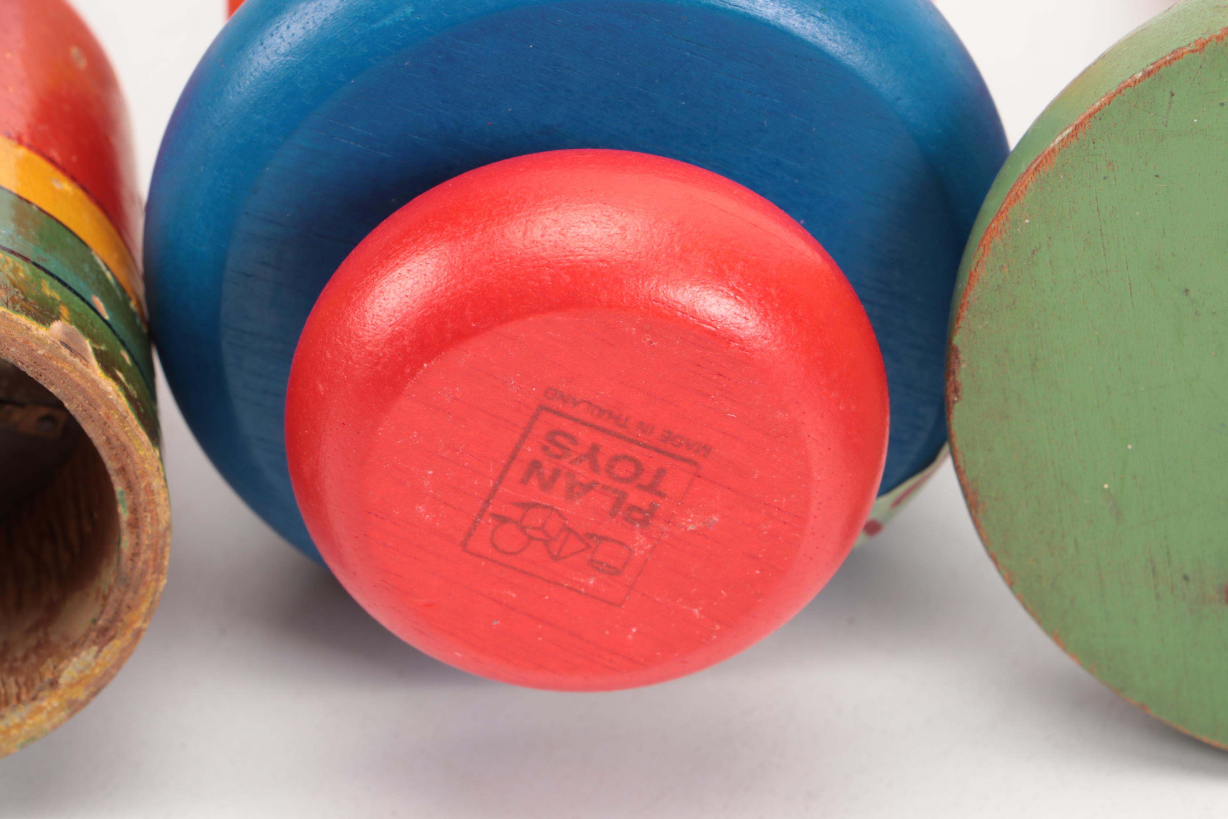 Wooden Anthropomorphic Stacking Blocks and Other Toys, Mid-20th Century