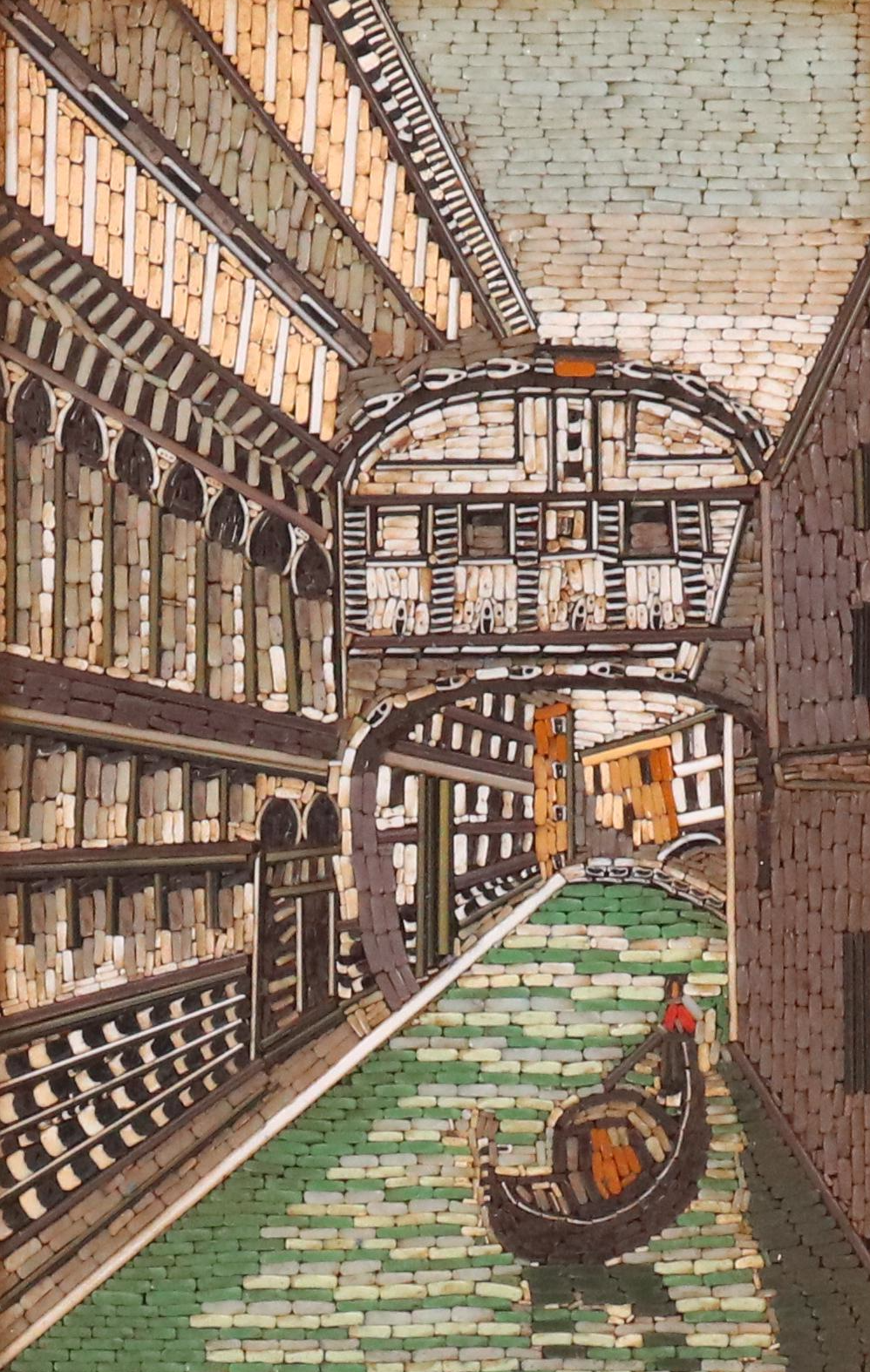 Framed Mosaic with Canal Scene, 20th Century