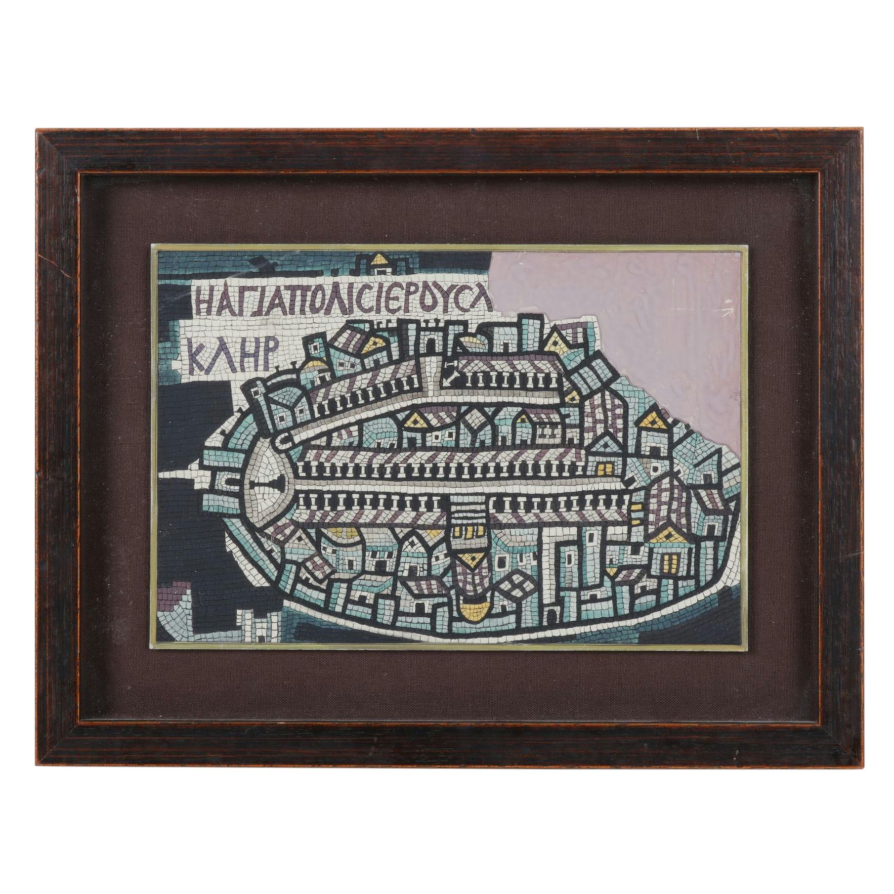 Mosaic Style Acrylic Painting of Map of the Holy Land, Late 20th Century