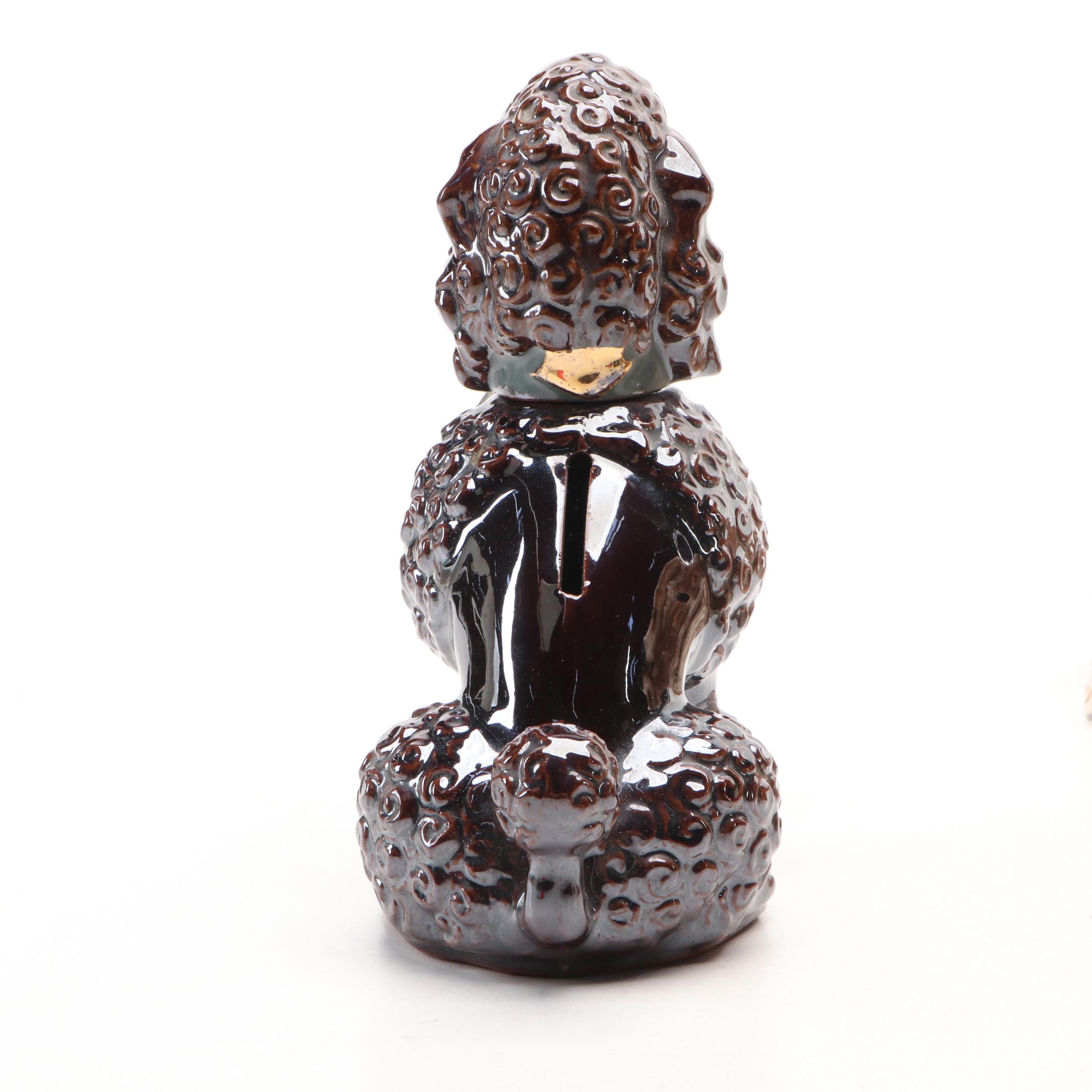 Napco Ceramic Poodle Piggy Bank with Homco Cocker Spaniel Figurine, 20th C.