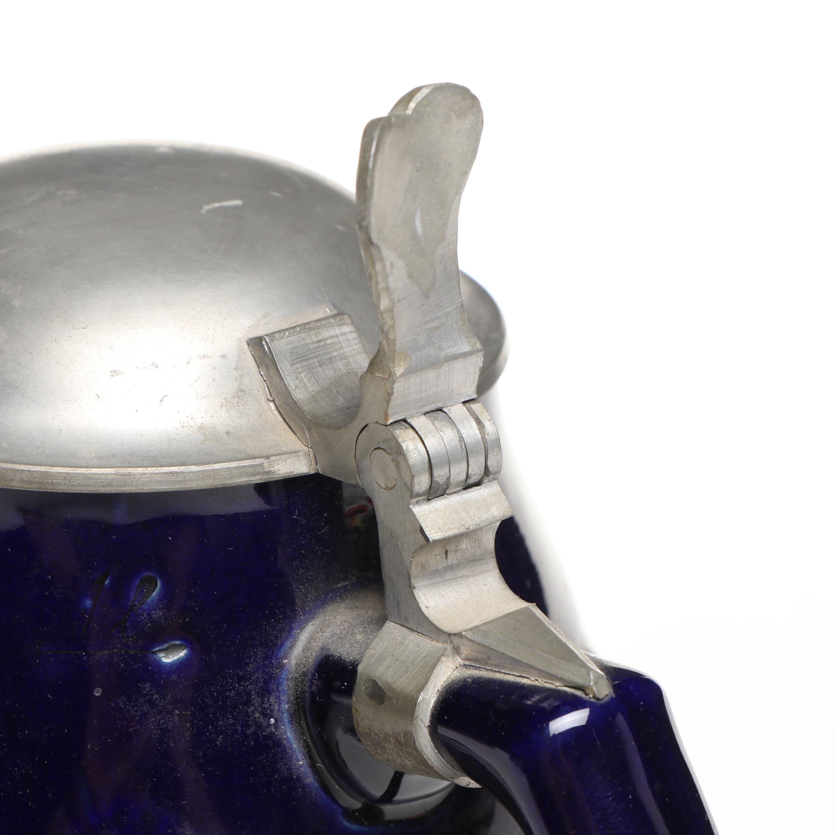 Wick Werke AG Cobalt Blue Stoneware Stein with Pewter Lid, Early 20th Century