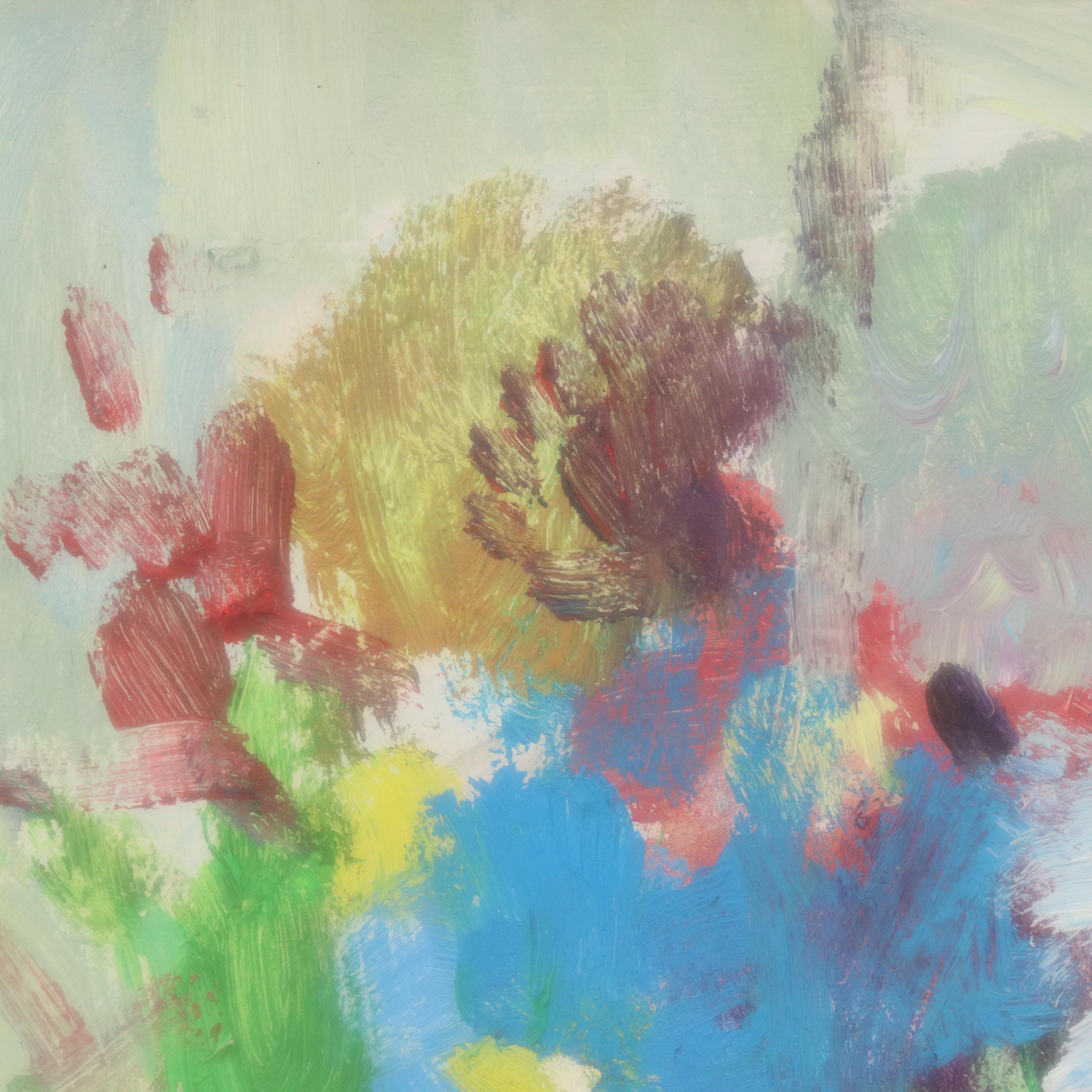 Still Life Oil Painting with Potted Flowers, Late 20th Century