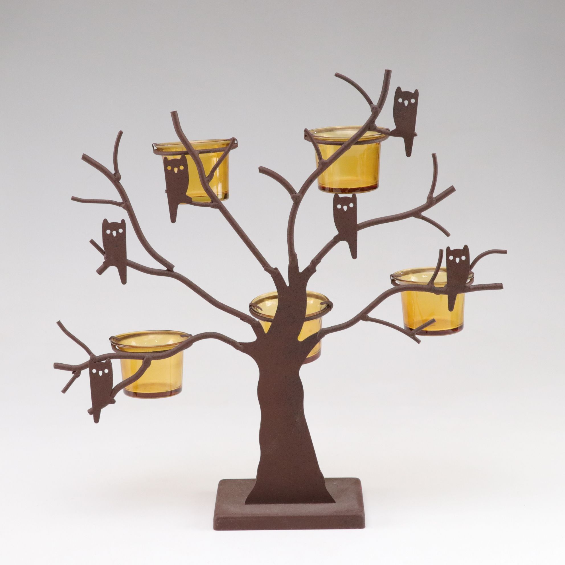 Metal and Glass Tree-Form Votive Holder and Blown Glass Vase