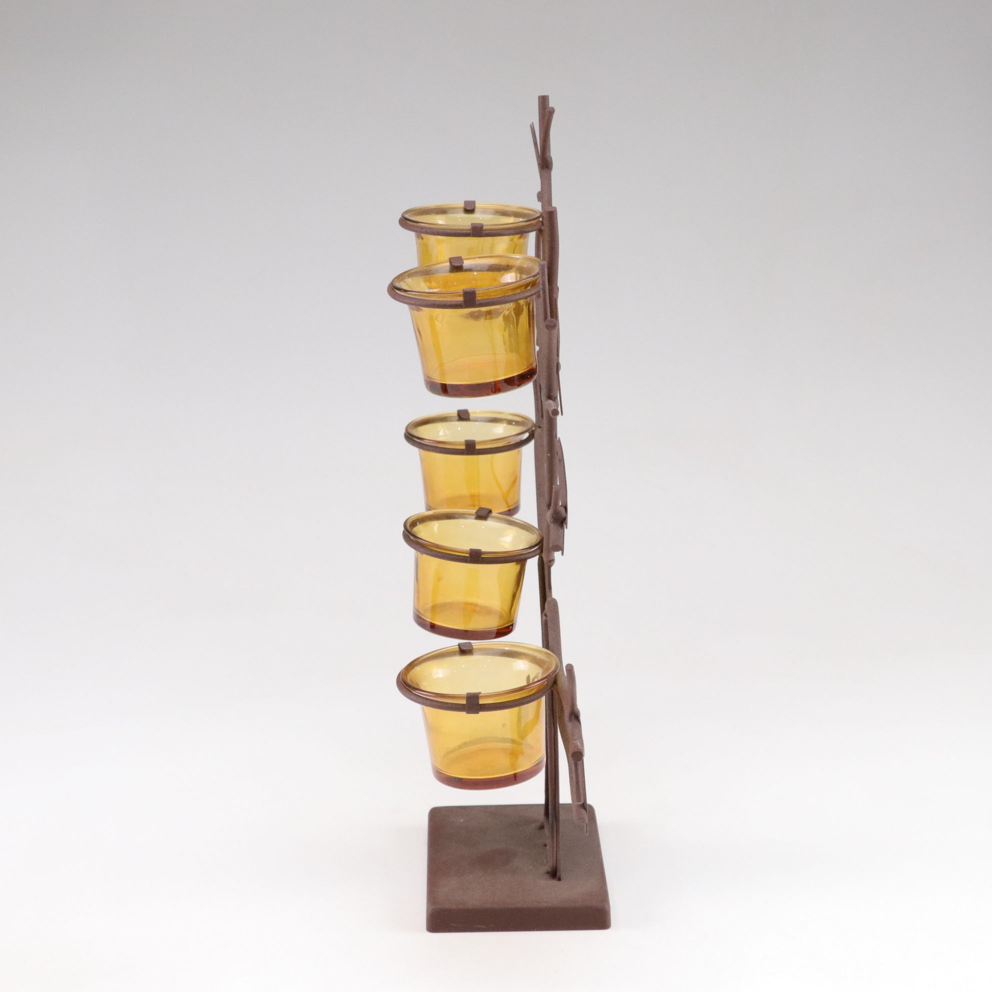 Metal and Glass Tree-Form Votive Holder and Blown Glass Vase