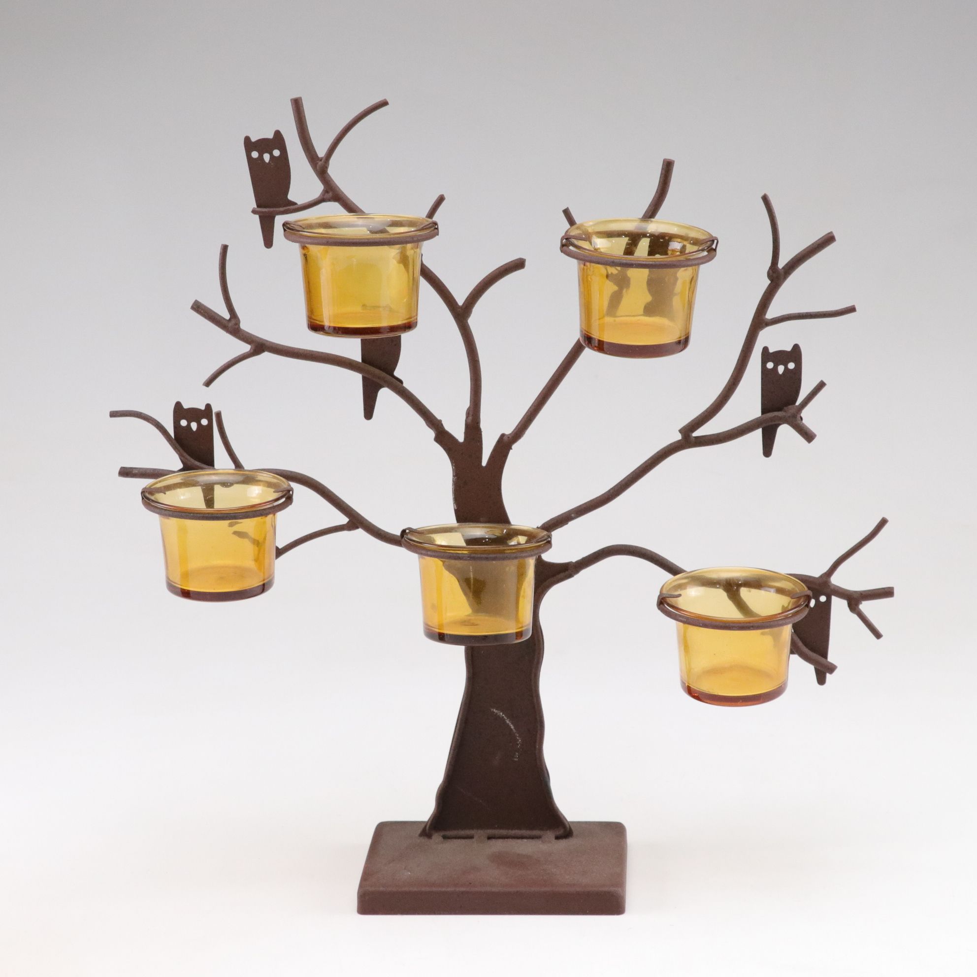 Metal and Glass Tree-Form Votive Holder and Blown Glass Vase