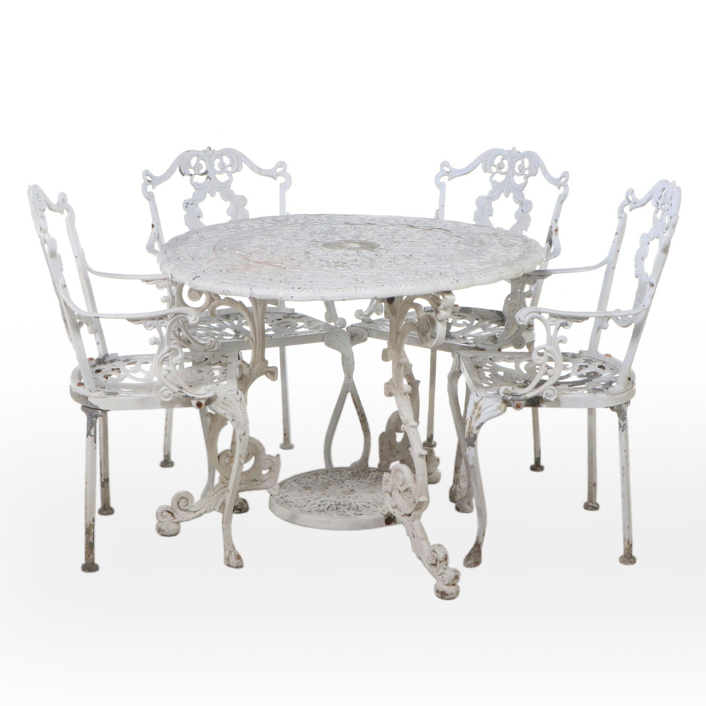 Victorian Style White-Painted Cast Iron Patio Tea Table Set