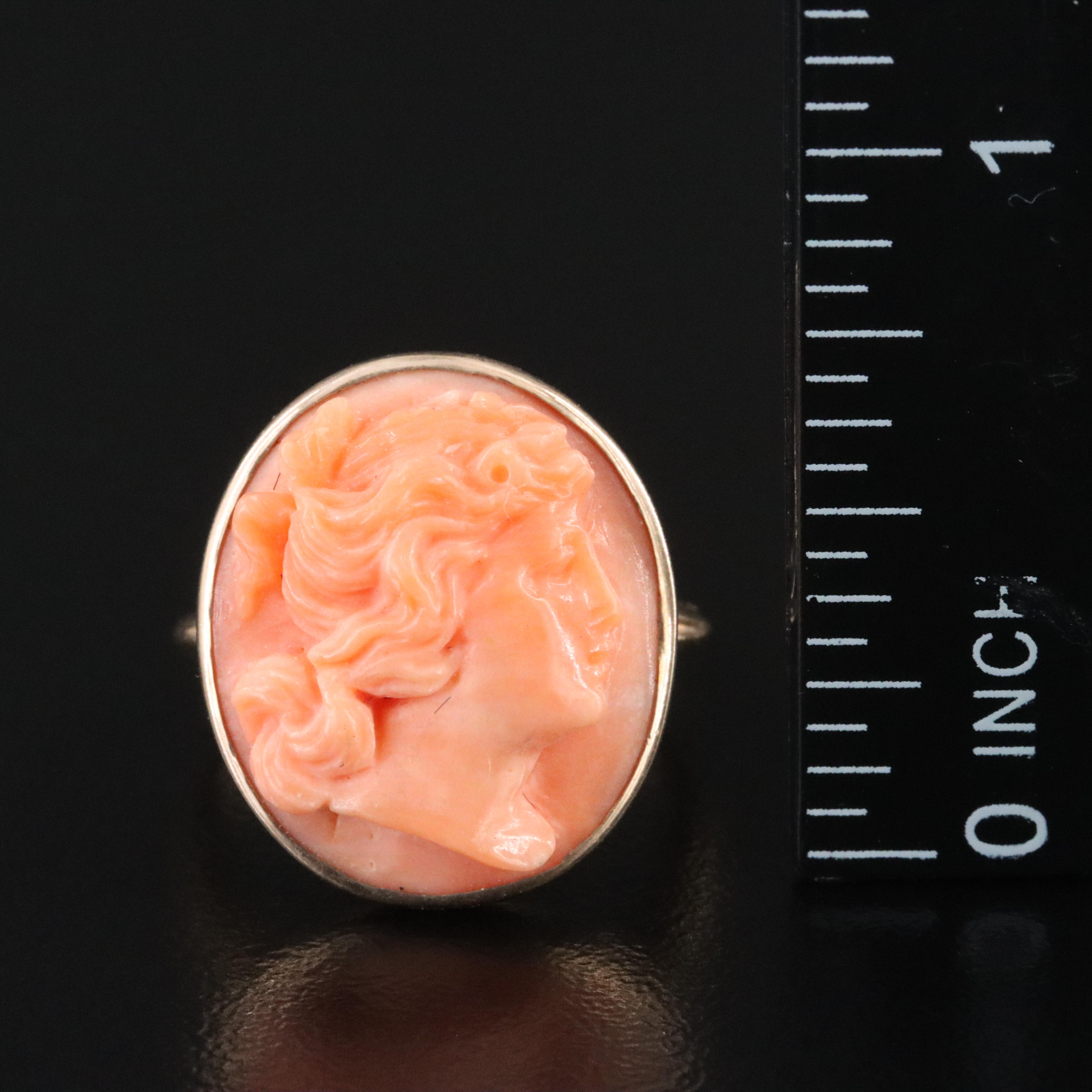 Antique 14K Carved Coral Cameo Ring