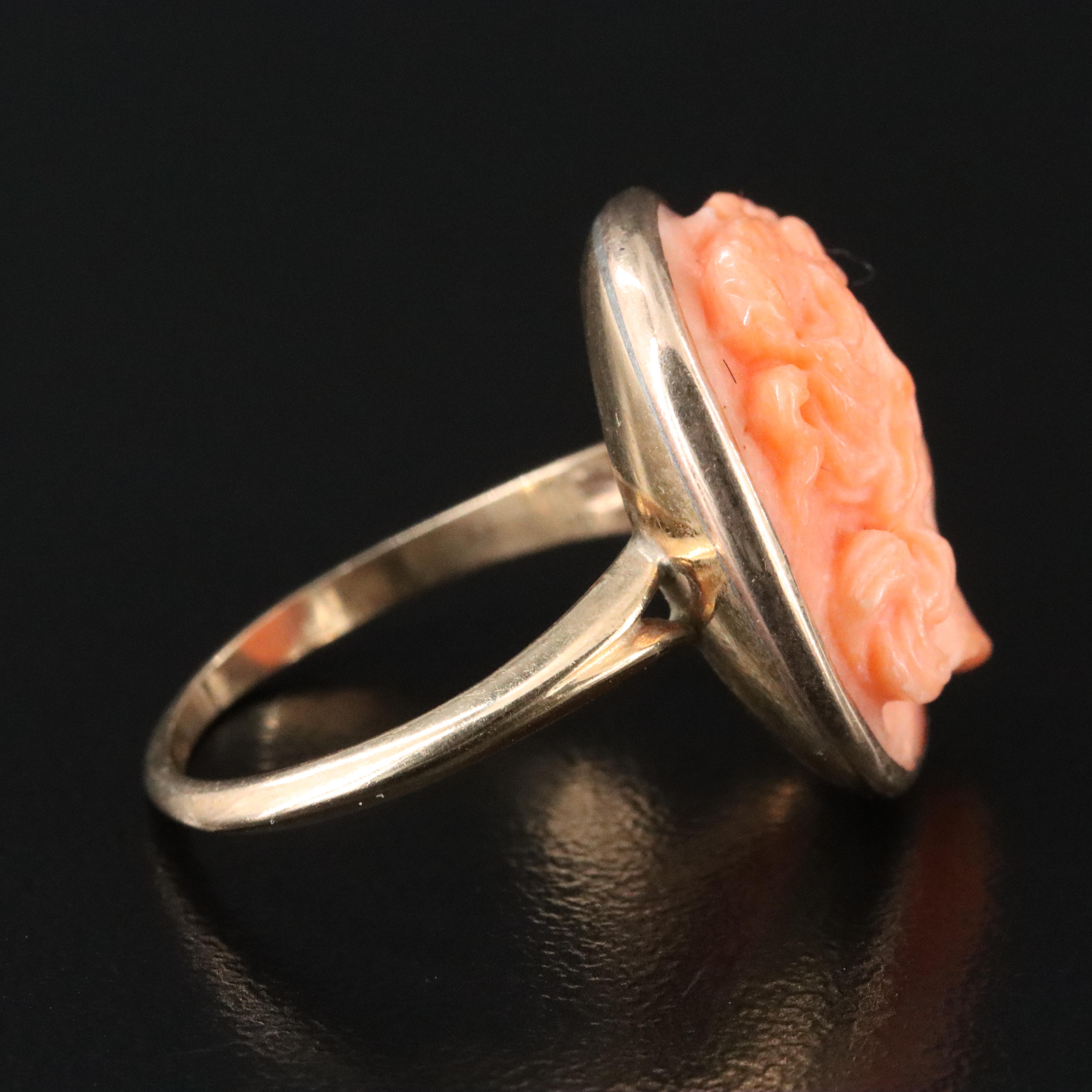 Antique 14K Carved Coral Cameo Ring