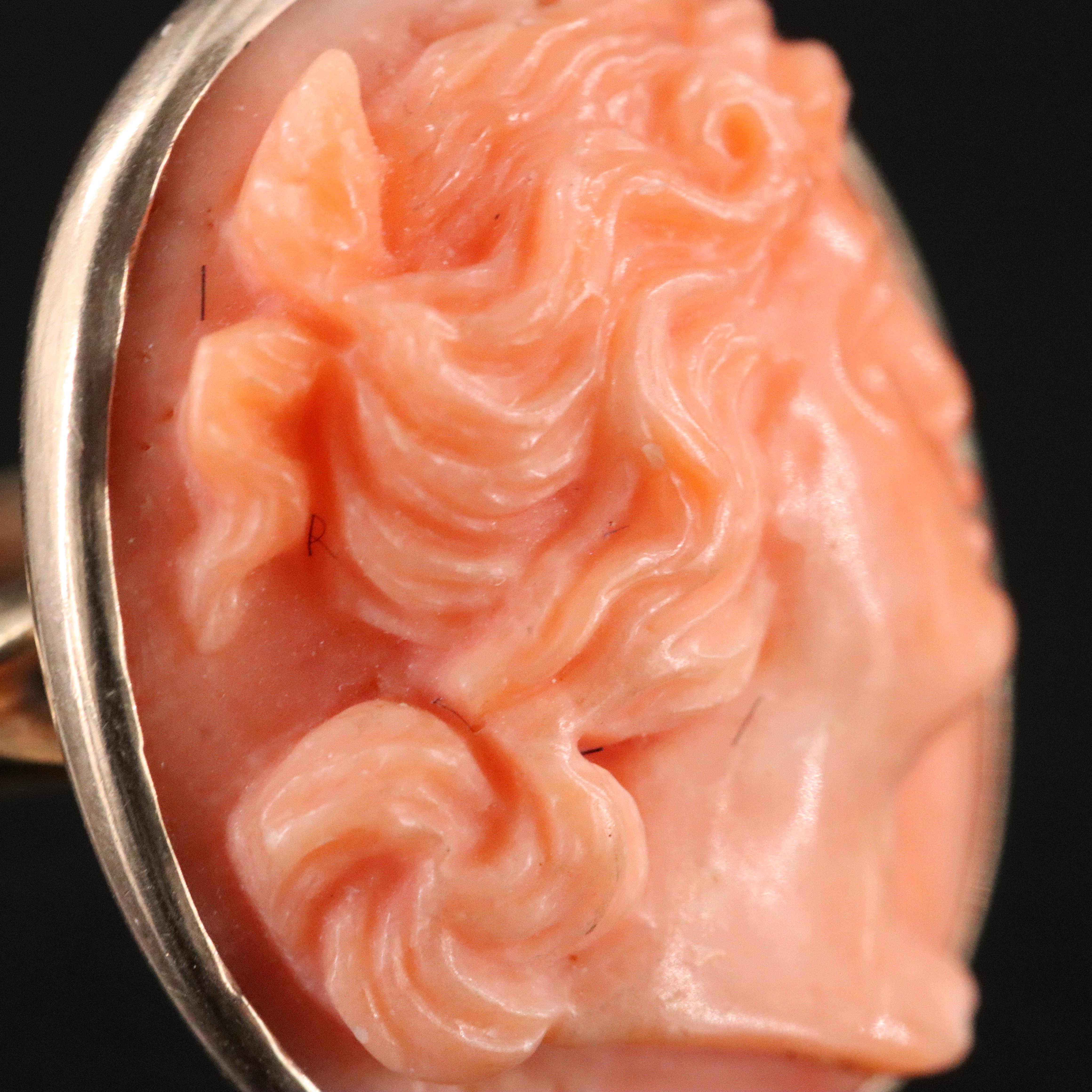 Antique 14K Carved Coral Cameo Ring
