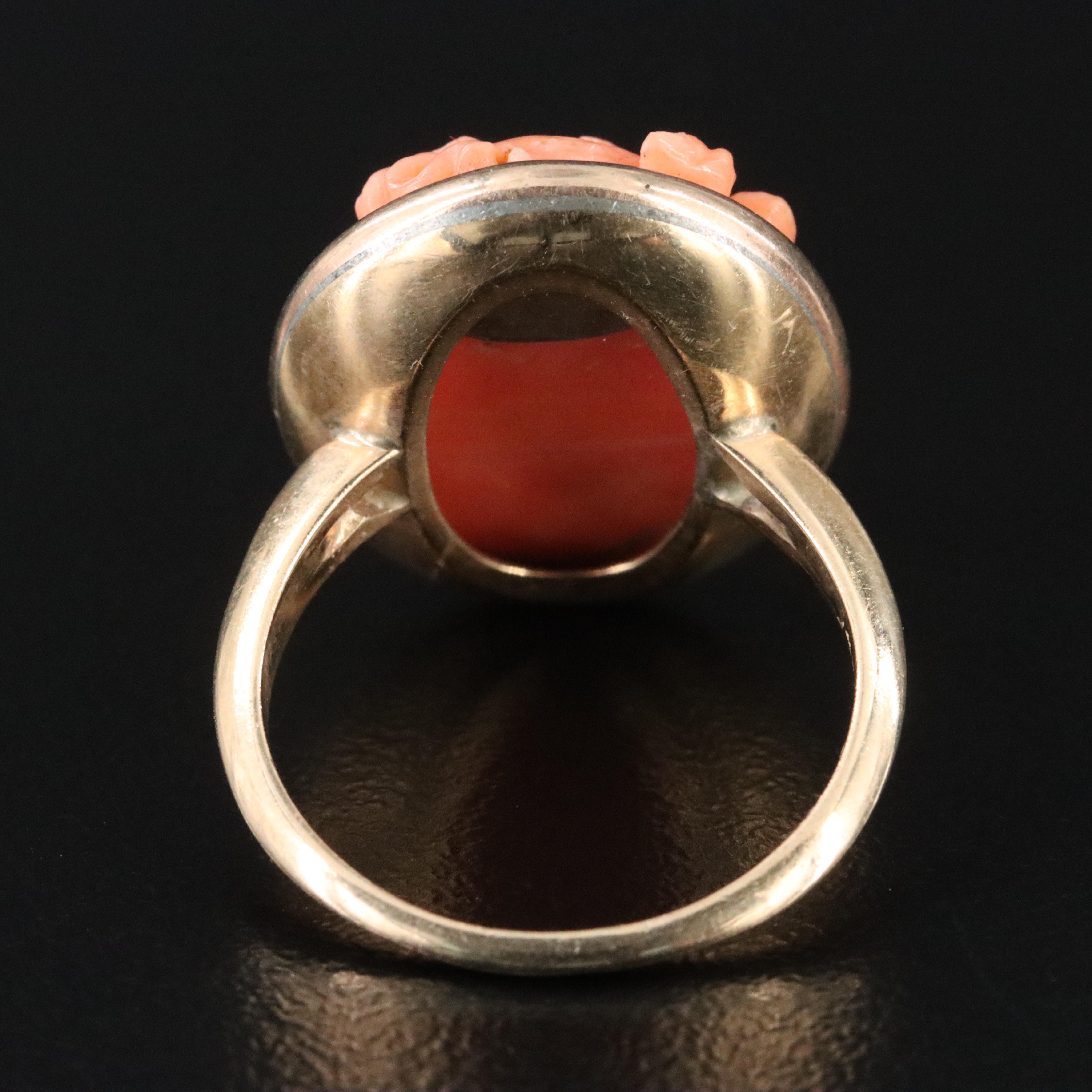 Antique 14K Carved Coral Cameo Ring
