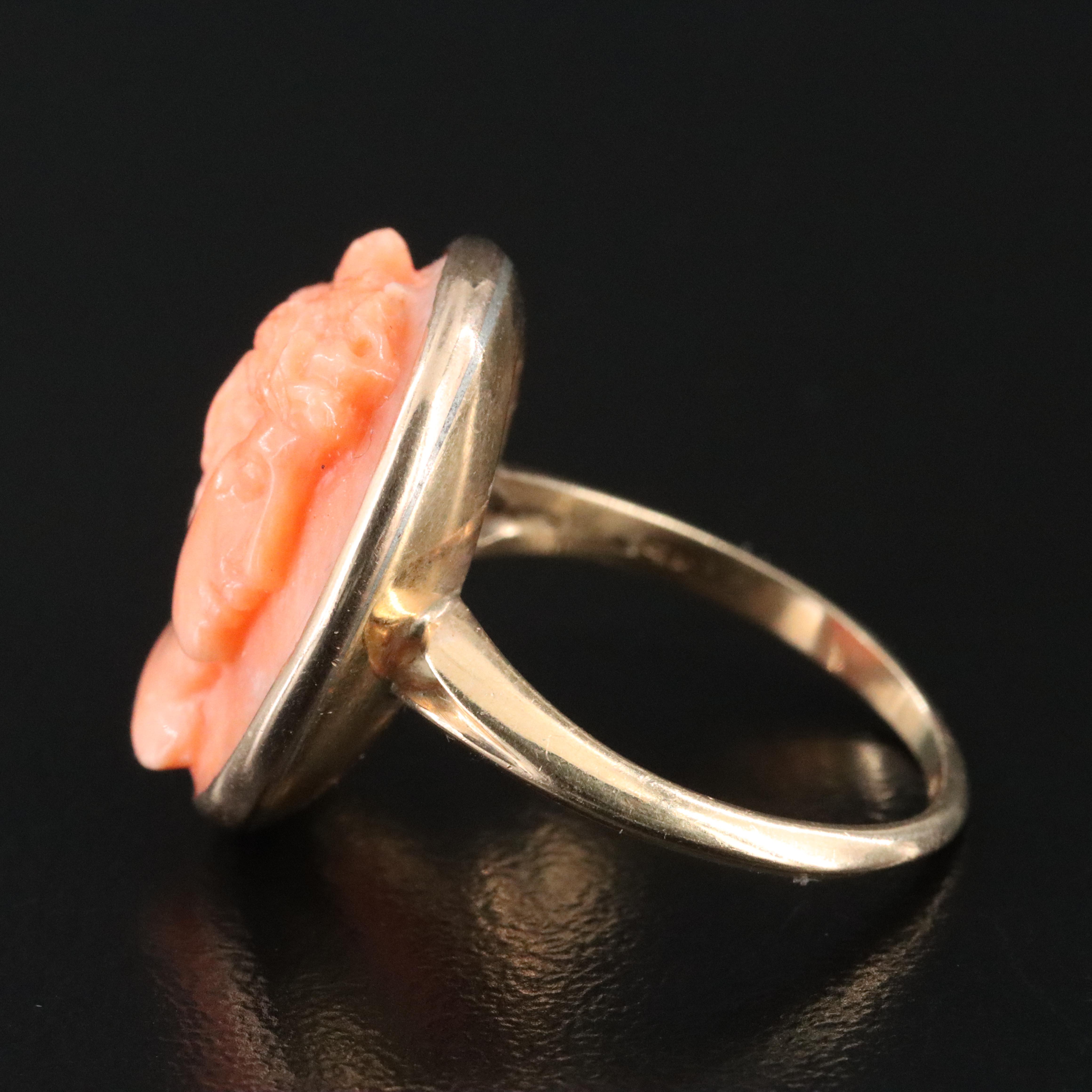 Antique 14K Carved Coral Cameo Ring