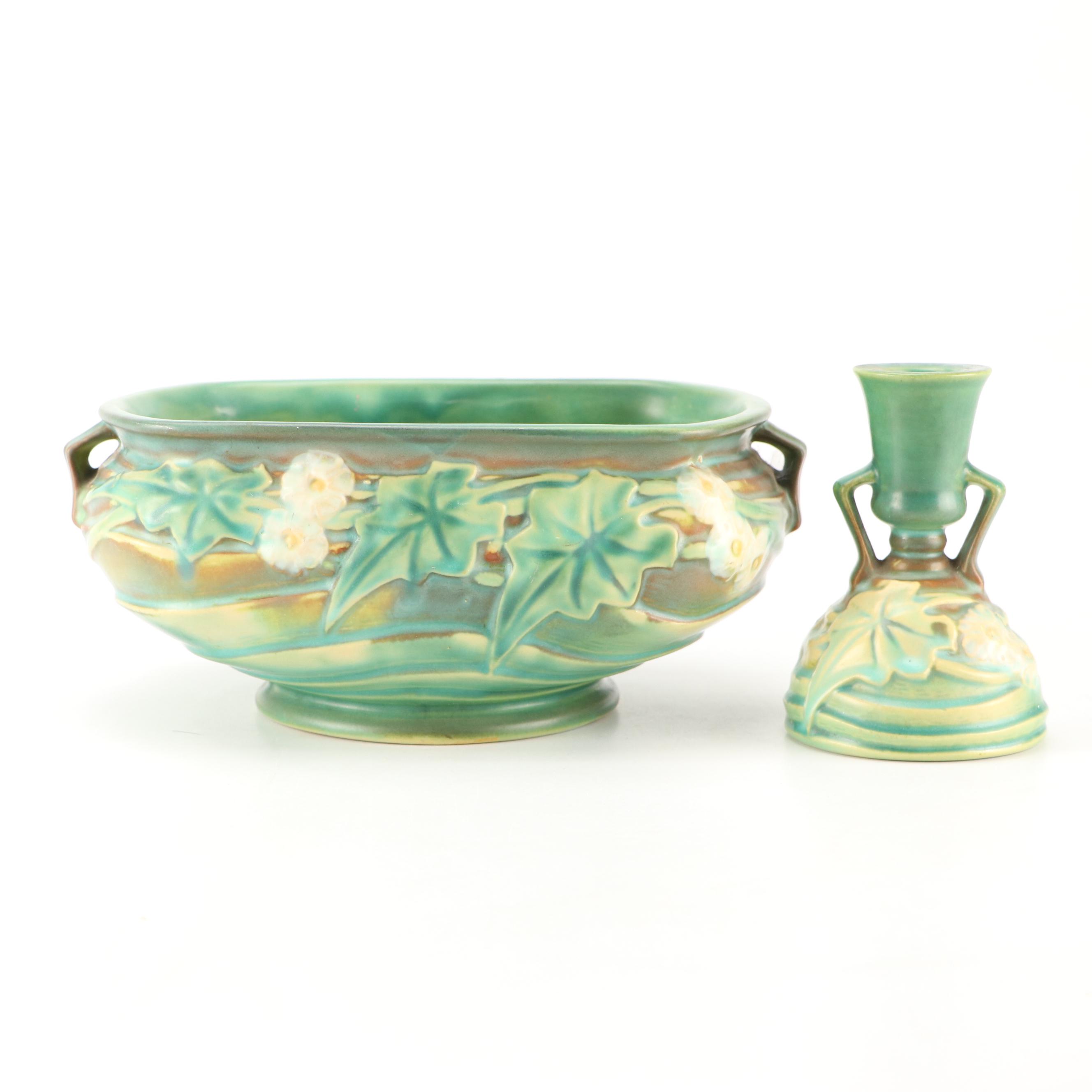 Roseville Pottery "Magnolia" Planter and Candlestick, Mid-20th Century